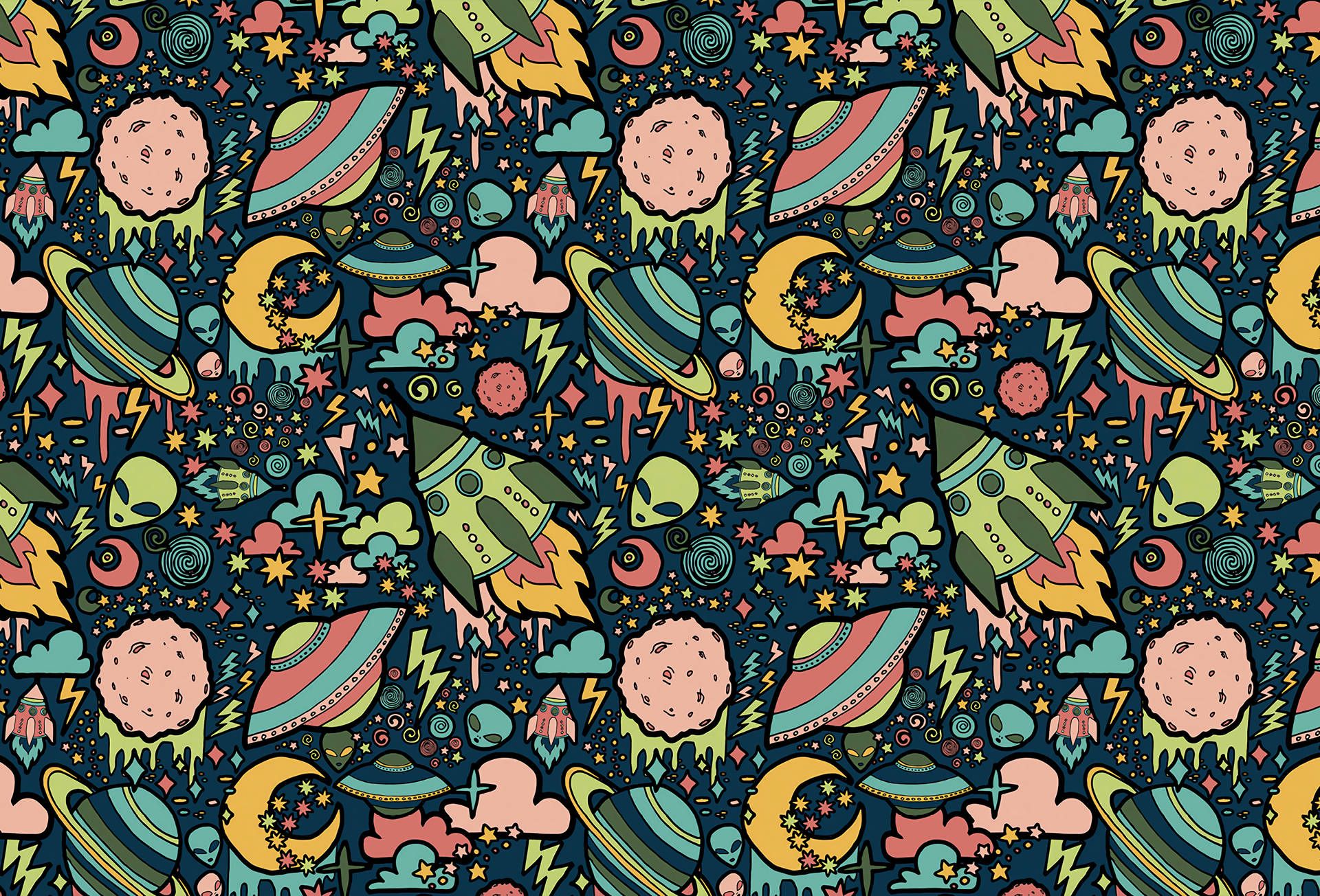 A pattern with various objects and stars - Alien