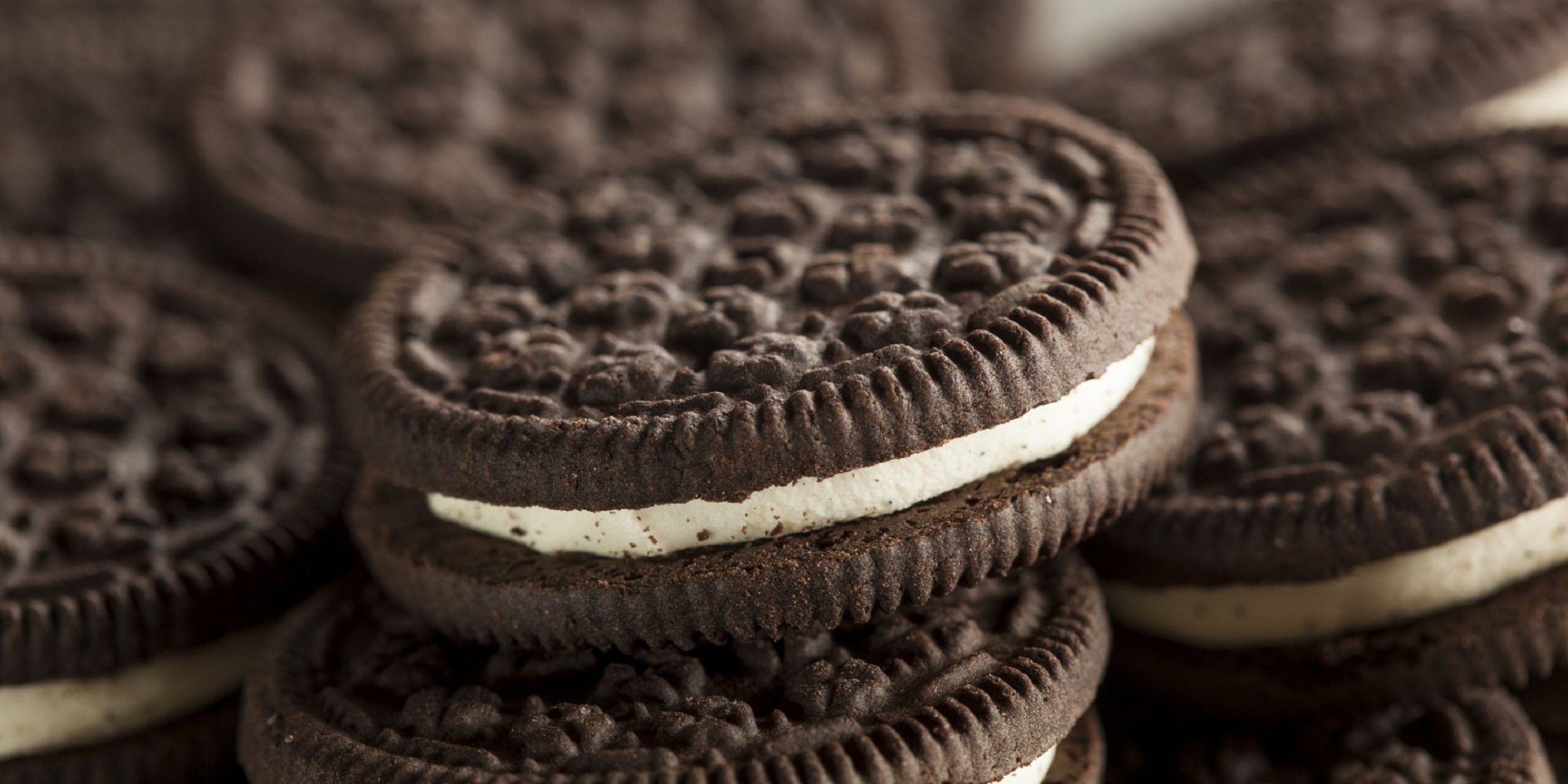 A stack of oreo cookies with cream filling - Oreo