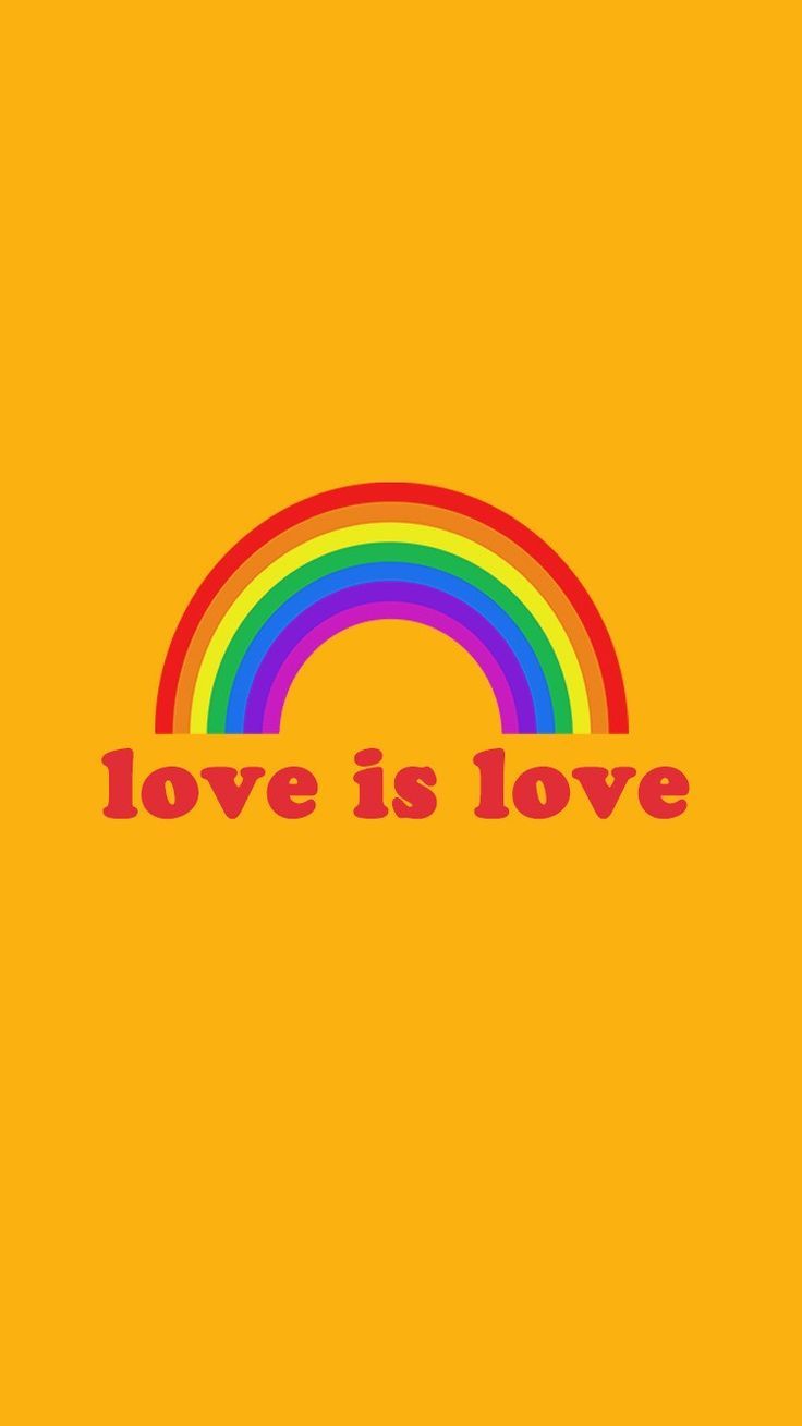 Yellow background with a rainbow and the words 