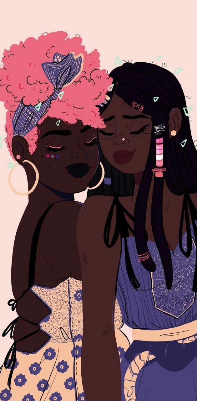 Two women of color with natural hair. - LGBT