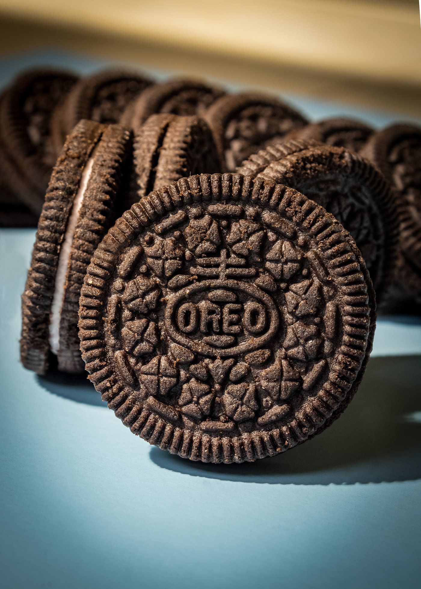 A close up of oreo cookies on top - Oreo