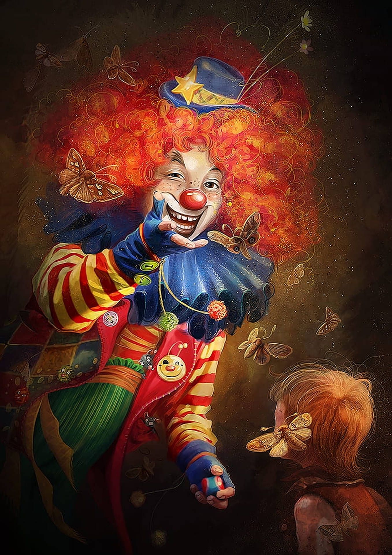 A painting of clown with butterflies - Clown