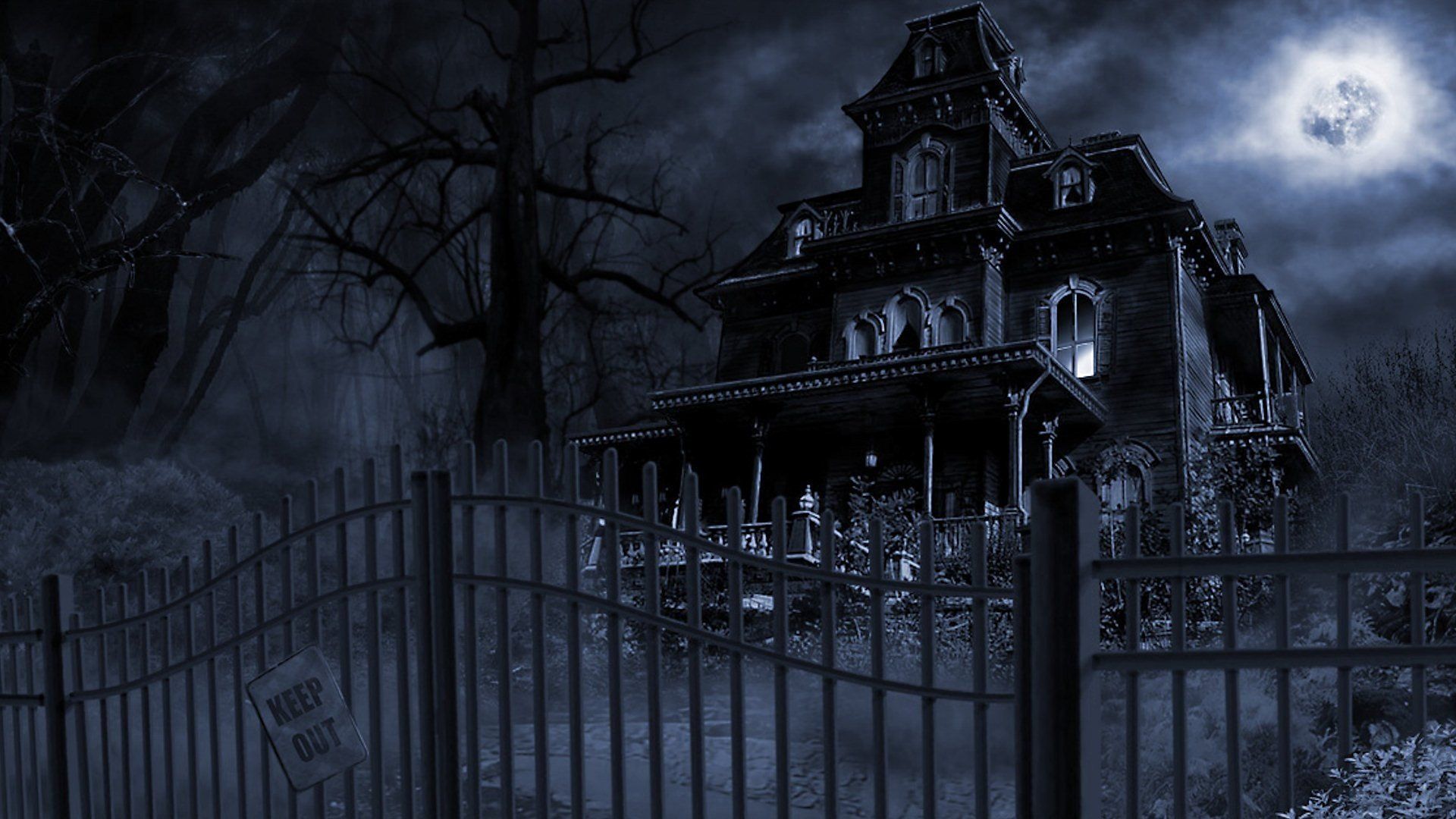 A dark and spooky house with moon in the background - Creepy