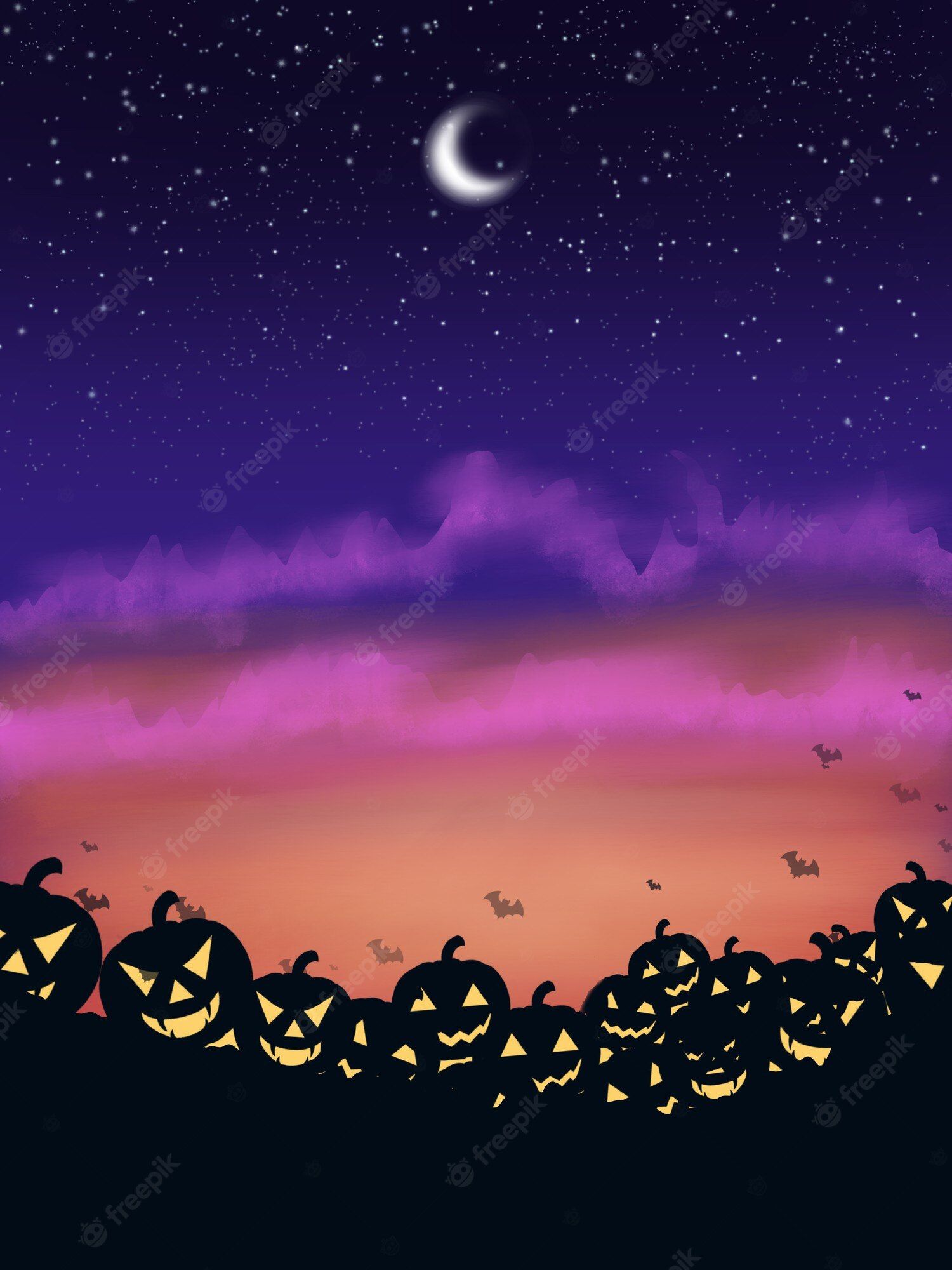 Halloween background with pumpkins under the moonlight - Creepy