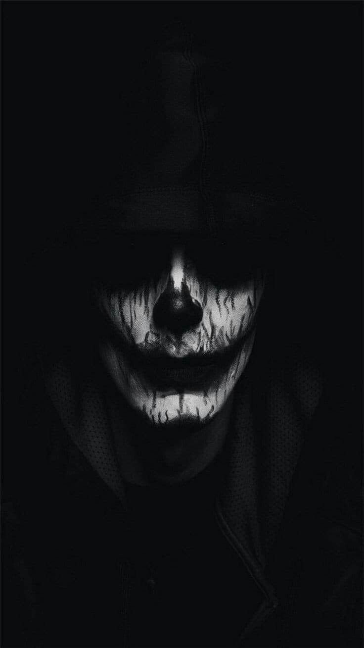 A person with a creepy smile and nose in the dark. - Creepy
