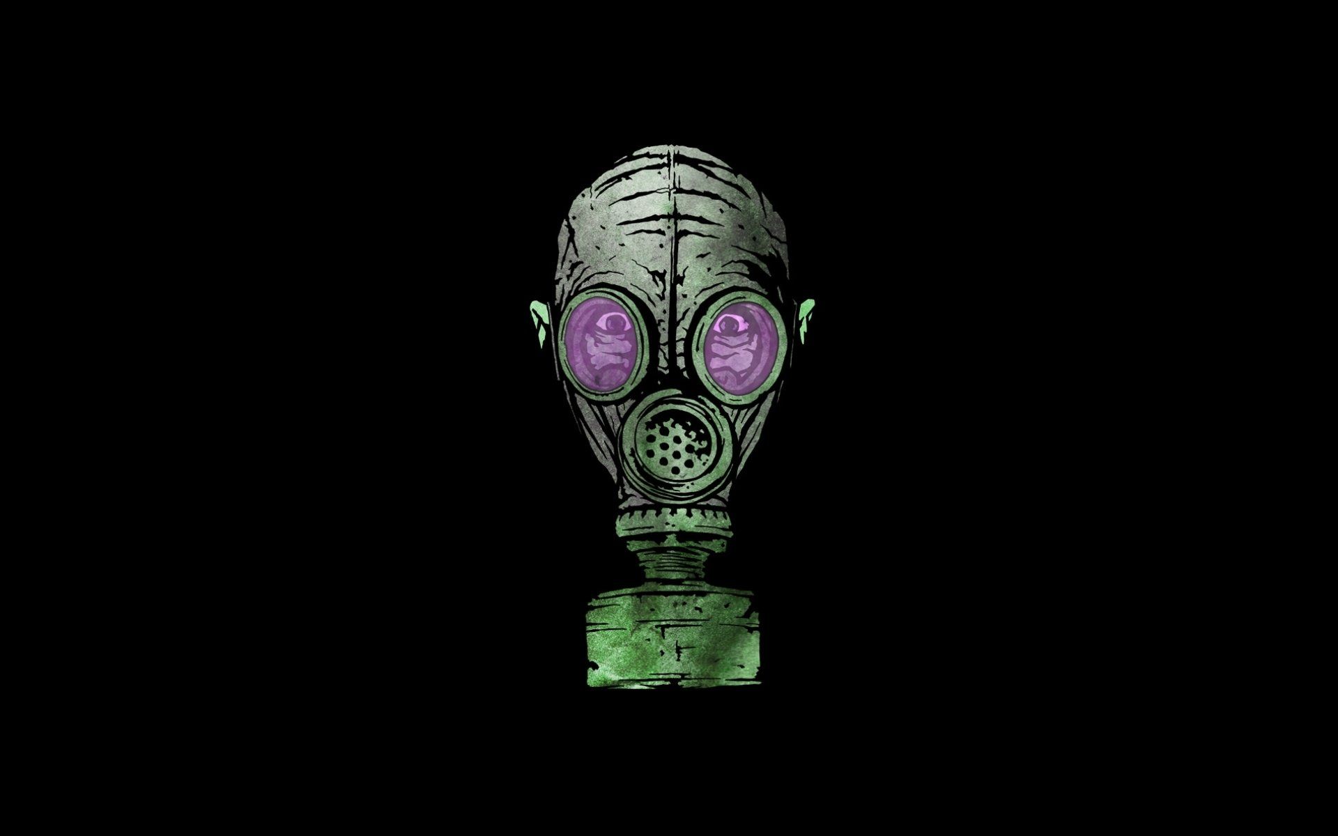 A gas mask with purple lenses on it - Horror, creepy