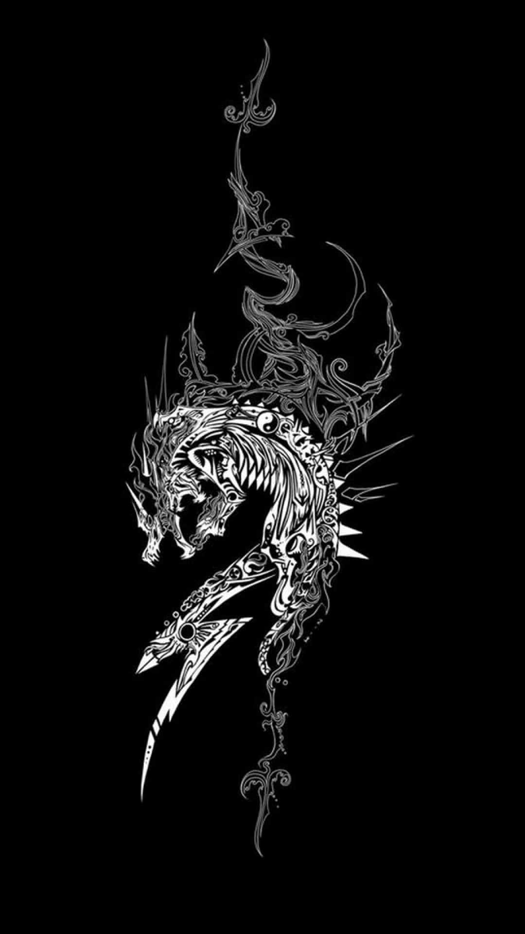 A black and white tattoo of an animal - Dragon