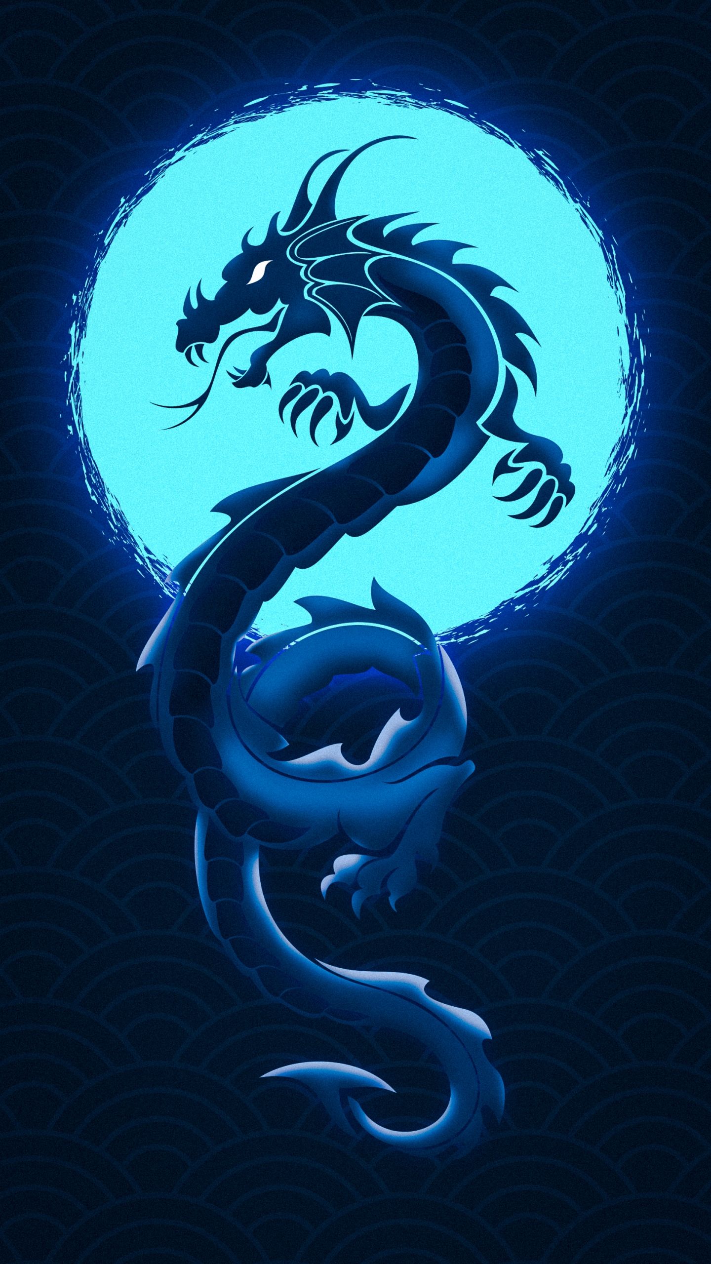 A blue dragon with a full moon in the background - Dragon
