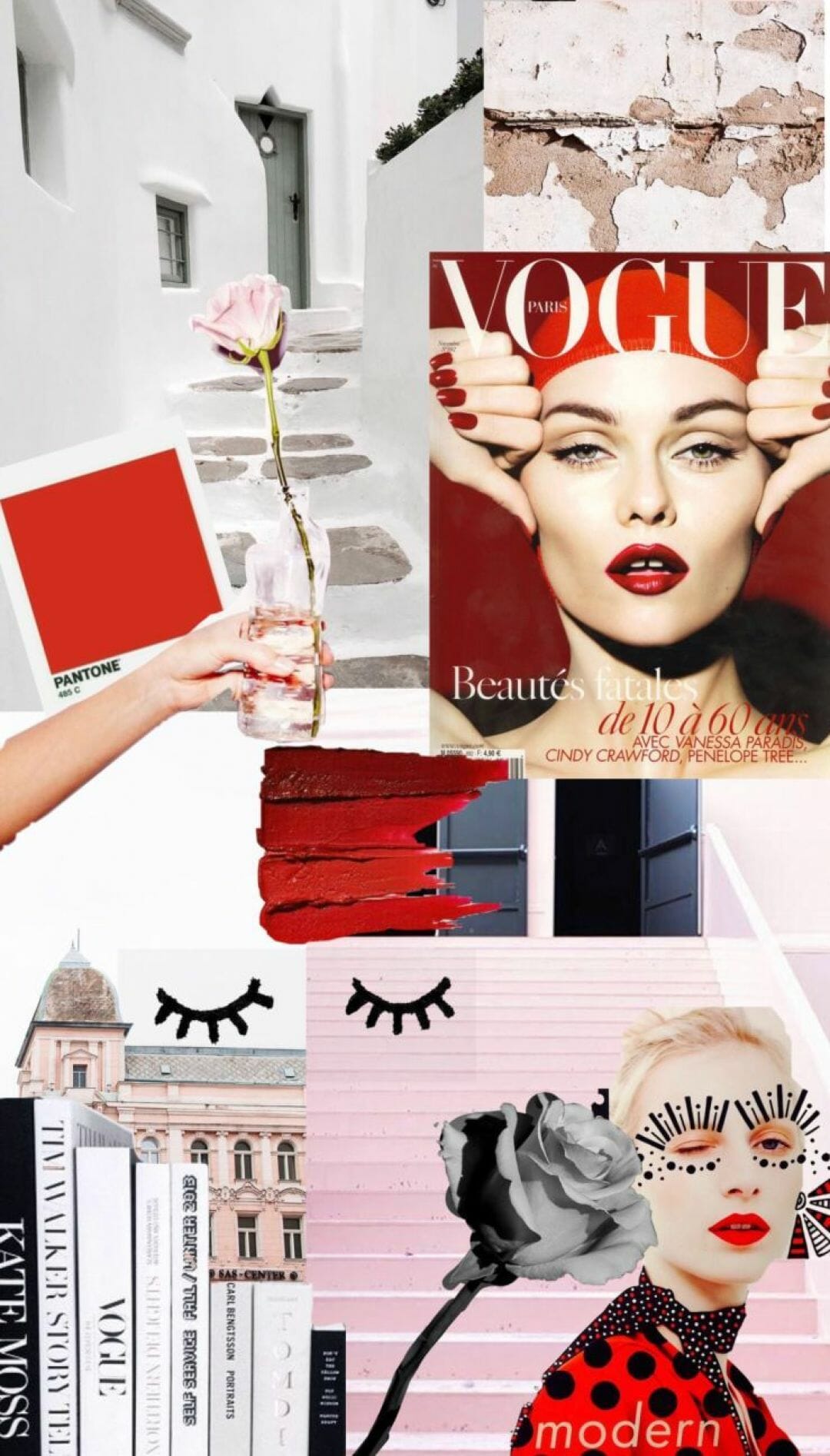 A collage of pictures with red and white - Fashion, Vogue