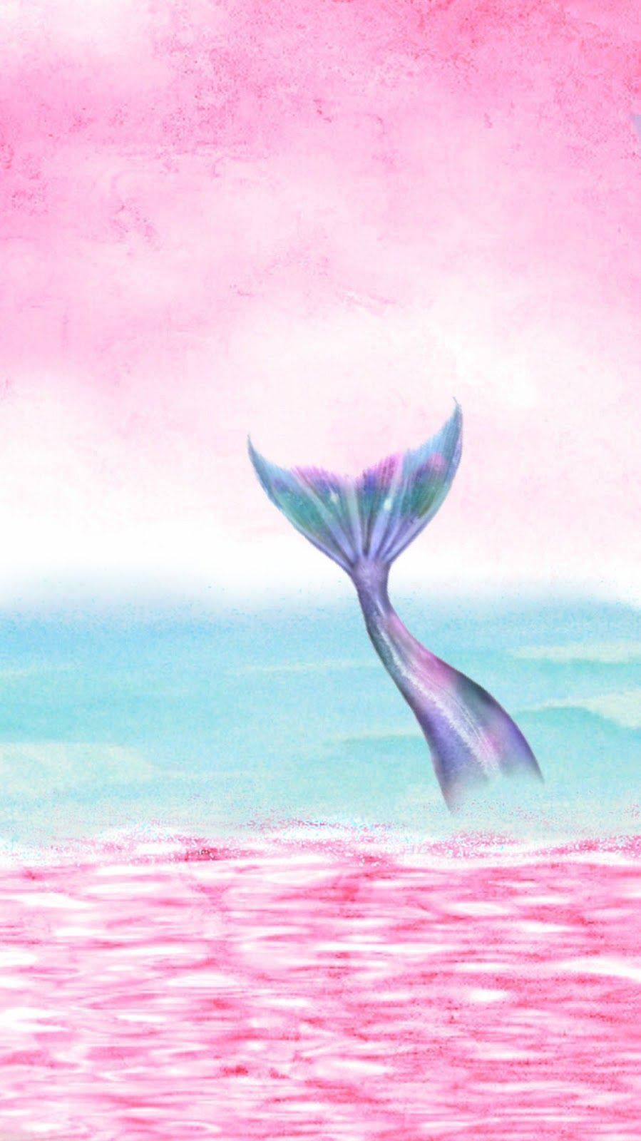 A painting of an ocean with pink and purple water - Mermaid