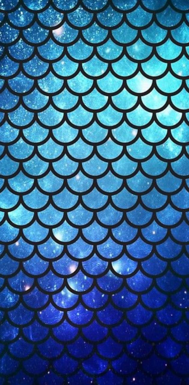 A blue and black galaxy background with scales - Mermaid