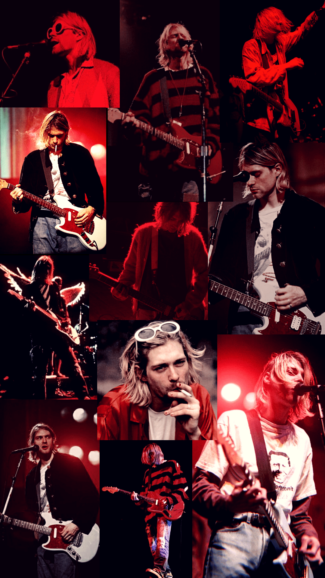 Collage of pictures of Kurt Cobain, the lead singer of Nirvana. - Nirvana