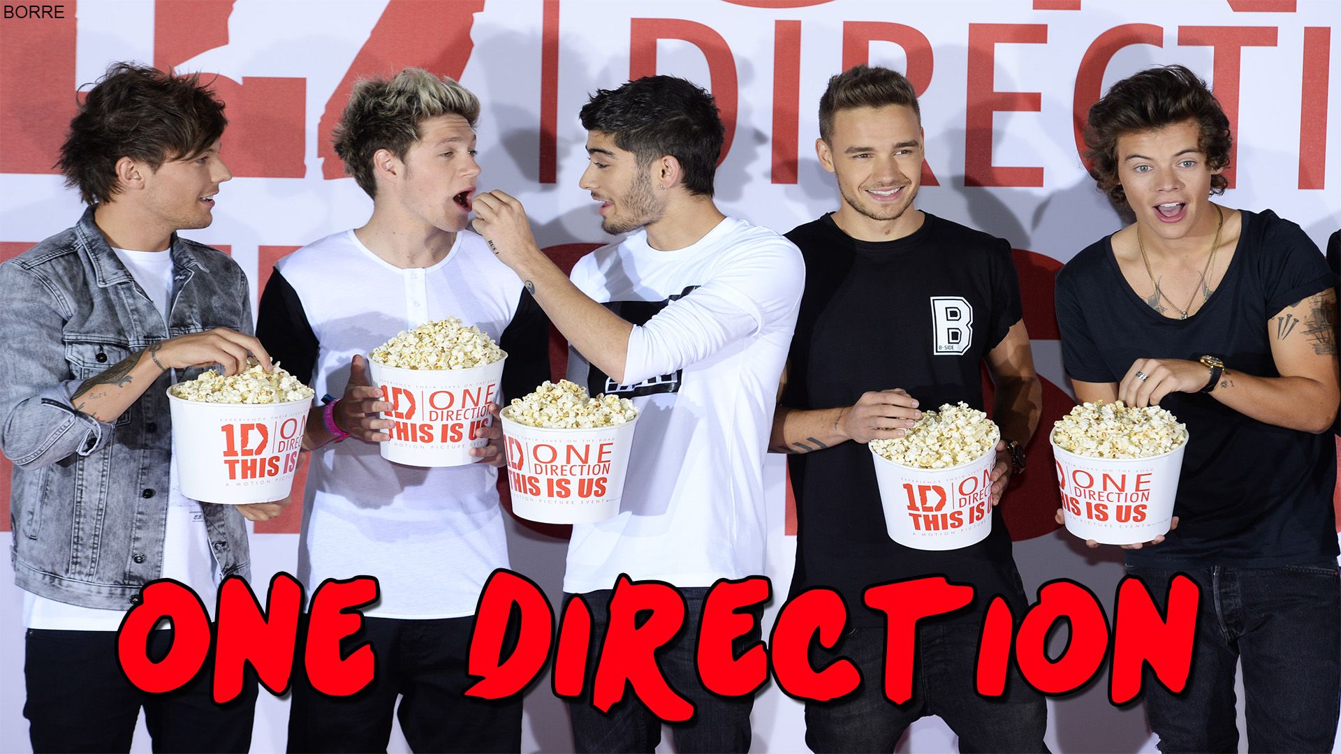 One Direction eating popcorn at a movie premiere - One Direction