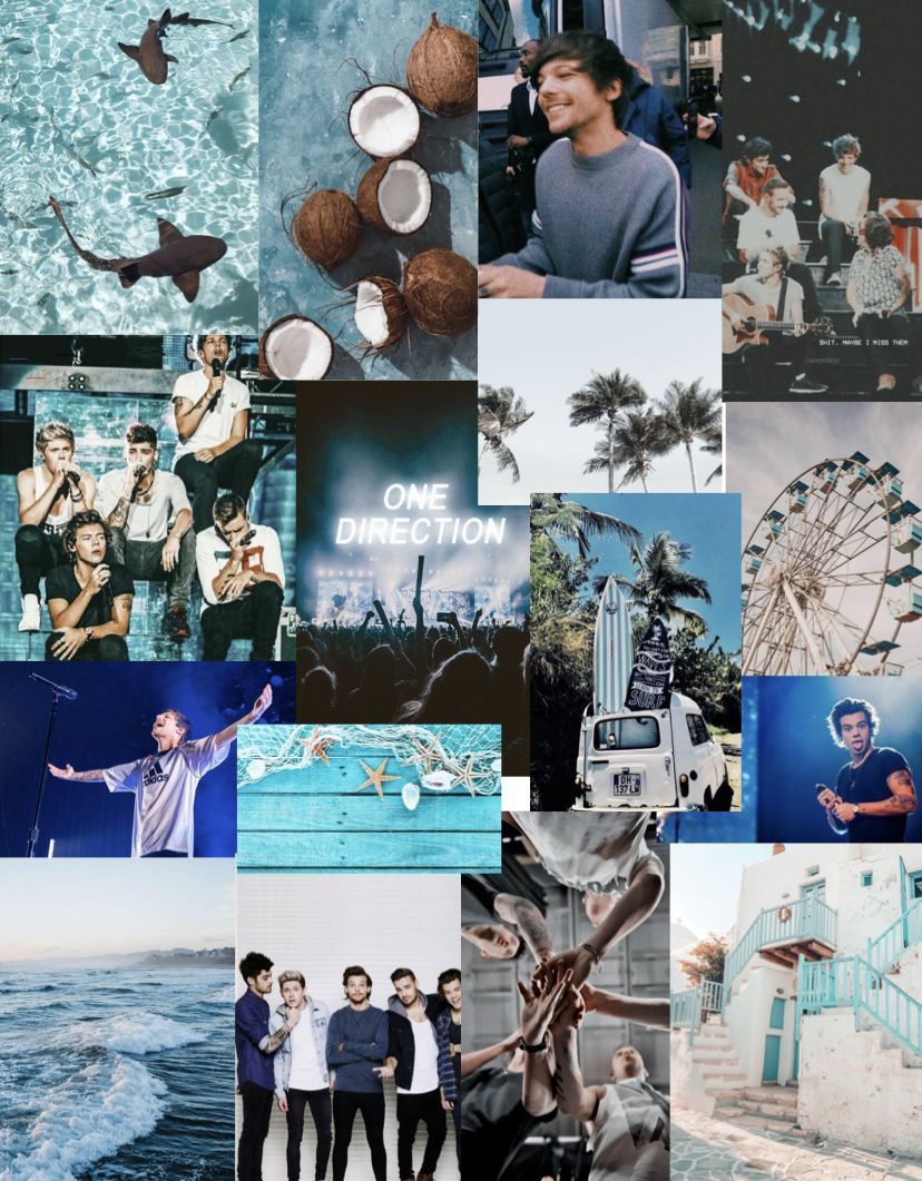 blue 1D collage. One direction wallpaper, One direction background, One direction drawings