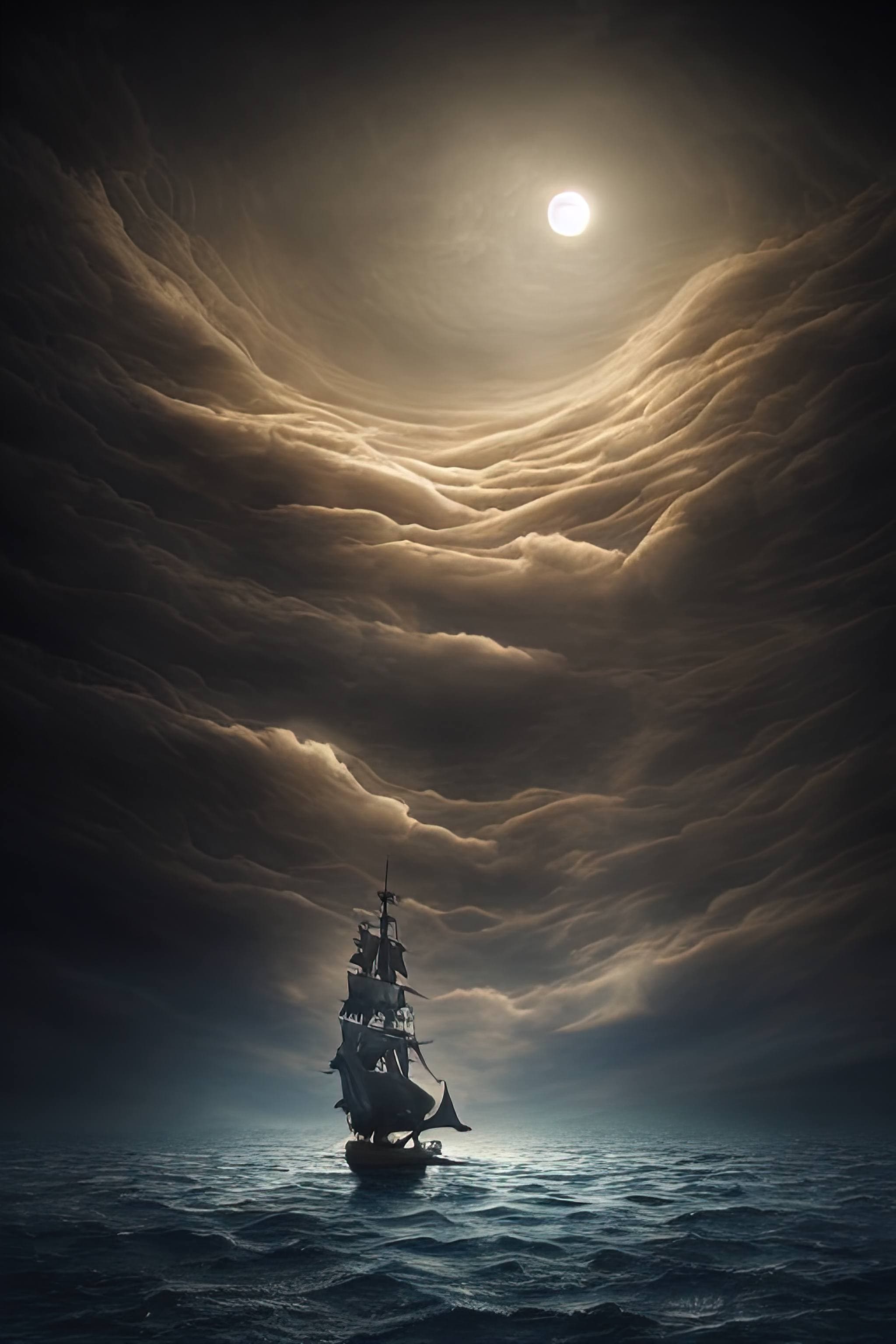The moonlight illuminates a stunning scene of a pirate ship