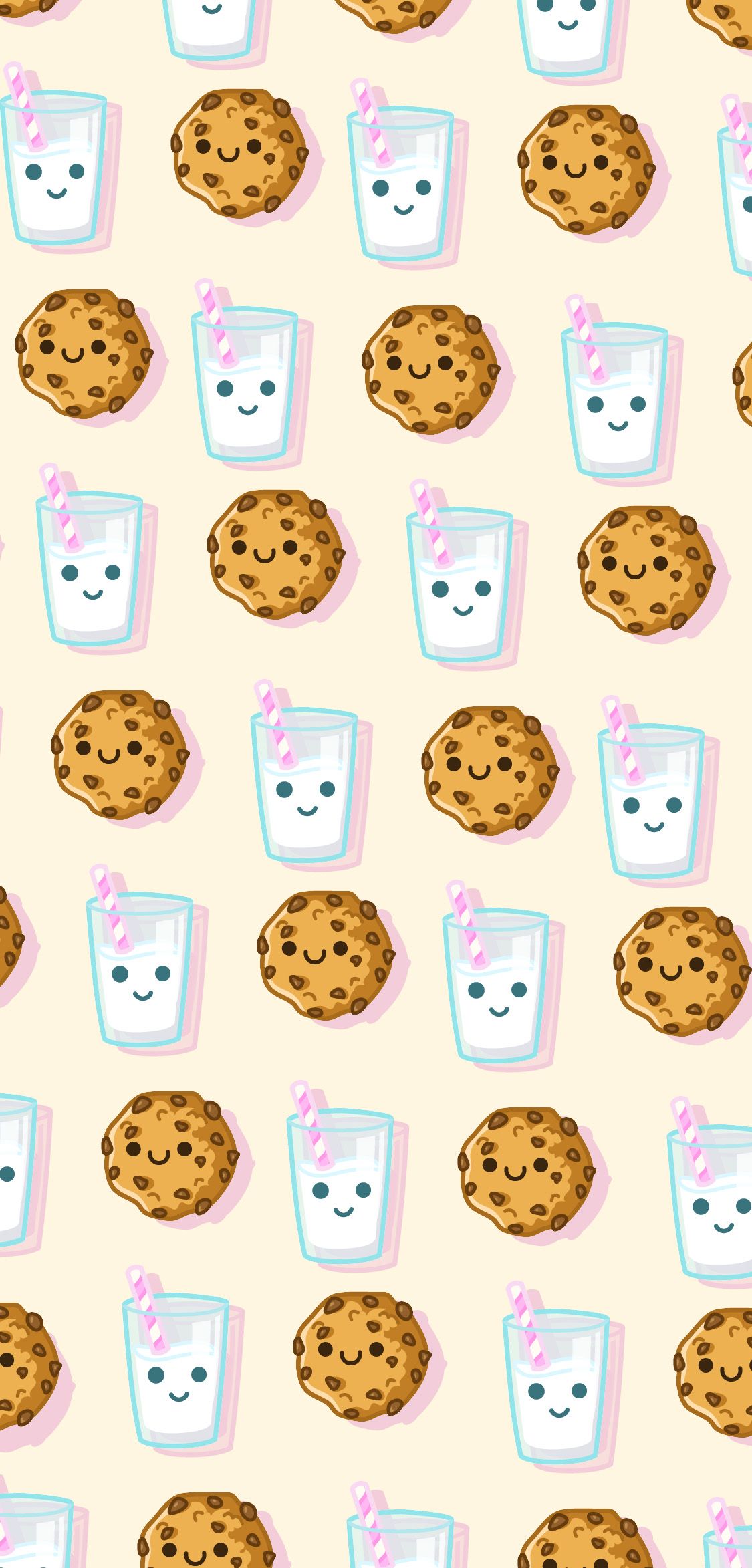 Cute Milk and Cookie Phone Wallpaper. Cute food wallpaper, iPhone wallpaper kawaii, Cute patterns wallpaper
