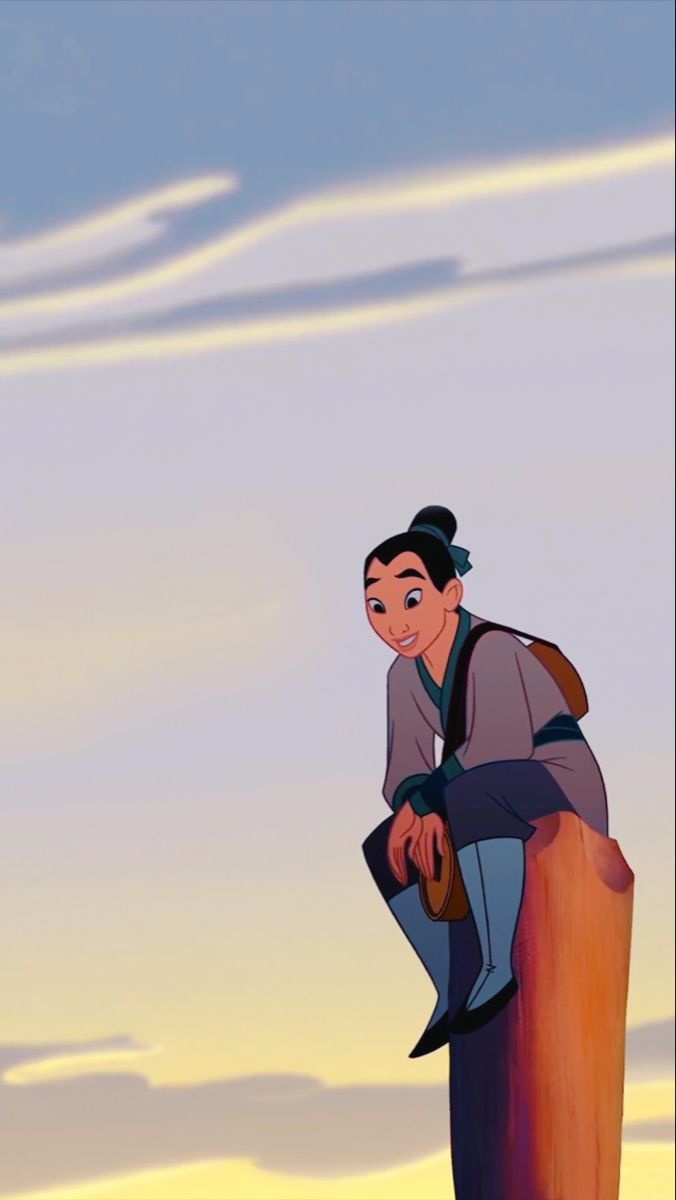 A cartoon character sitting on top of the log - Mulan