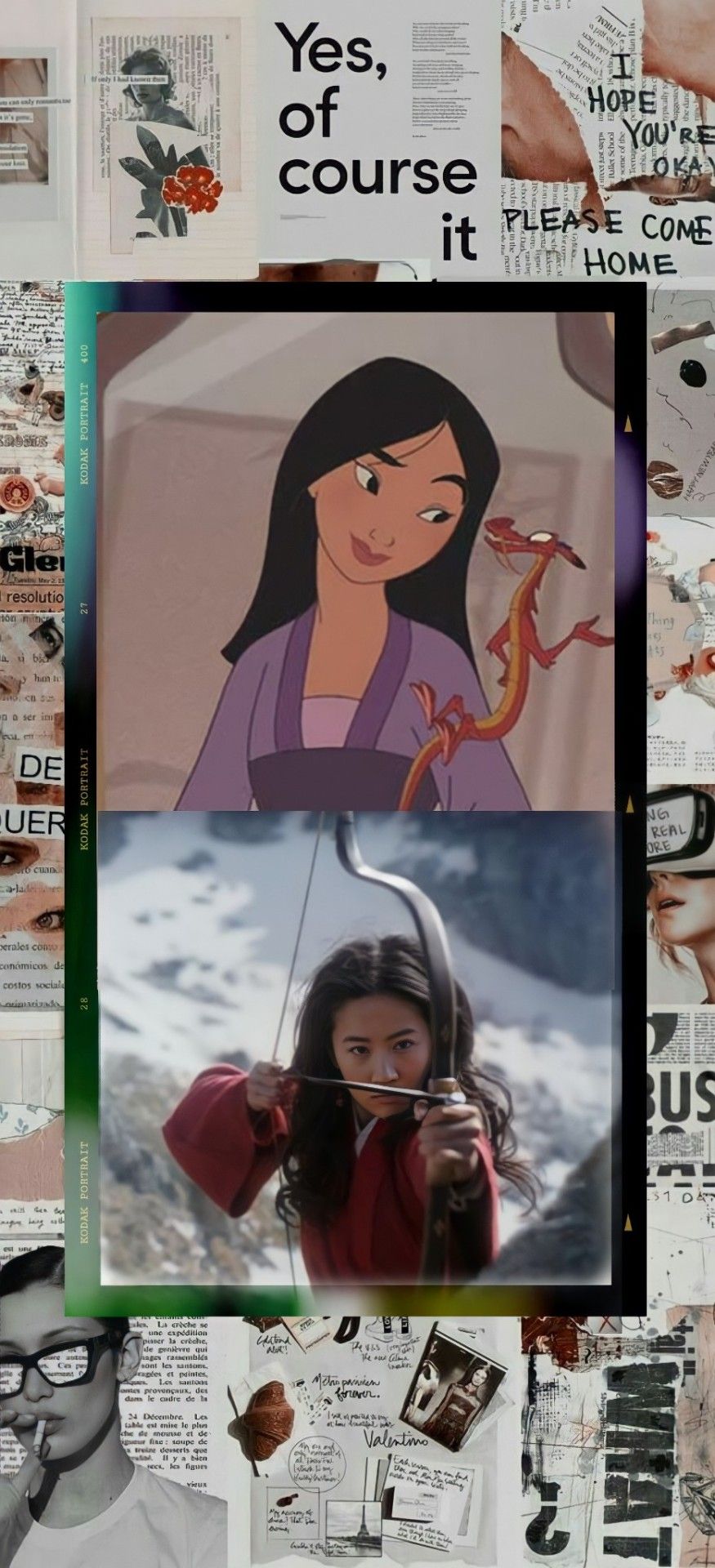 A collage of Mulan with a dragon and other images. - Mulan