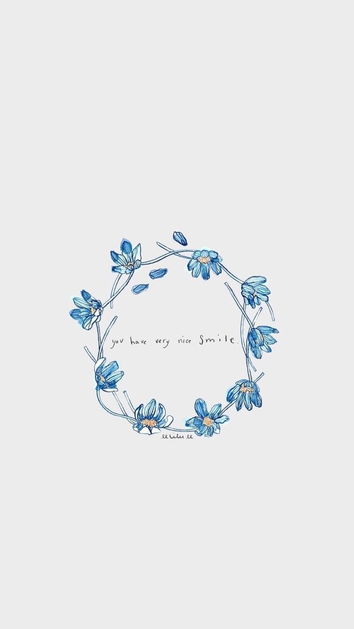 White background, blue flowers, in a circle, cute backgrounds, drawn circle - Blue