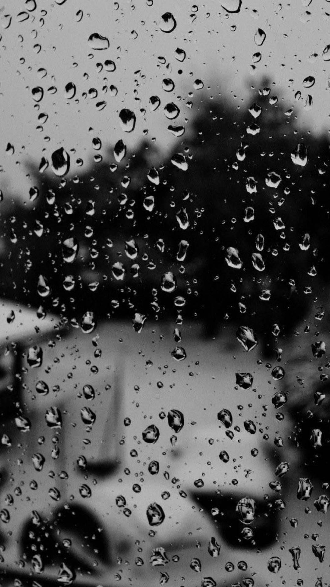 Download Black And White Glass Raindrops Portrait Wallpaper