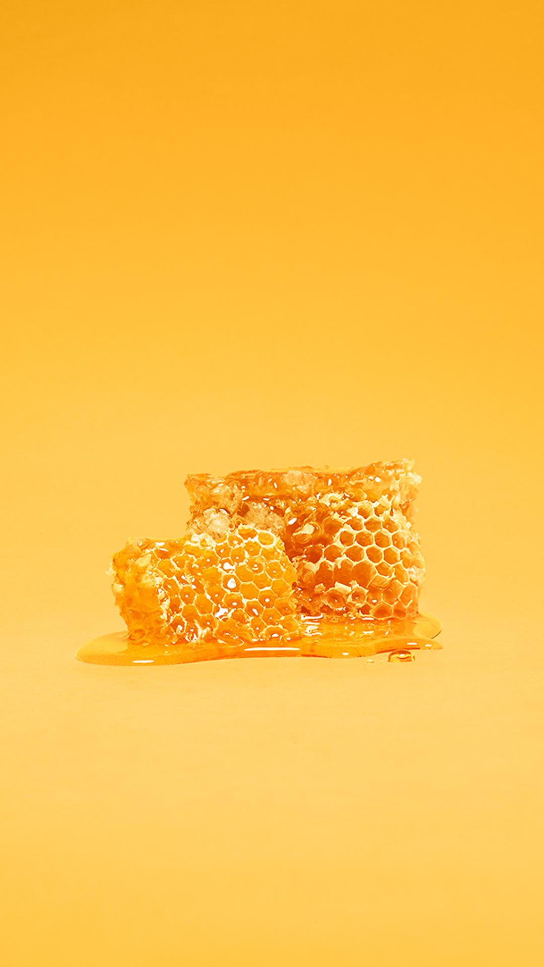 A honeycomb with honey on a yellow background - Honey