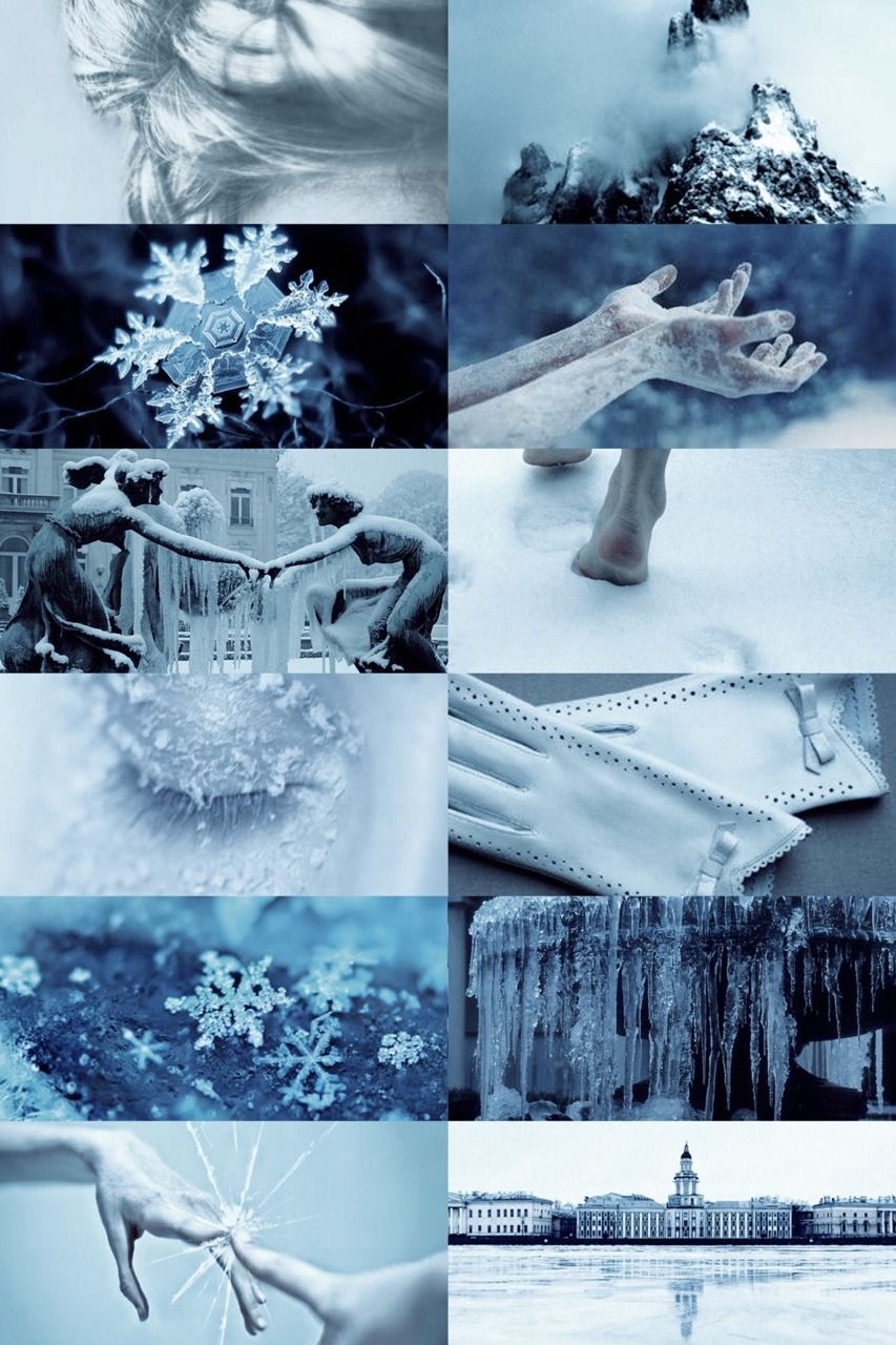 Aesthetic collage of blue and white photos. - Ice