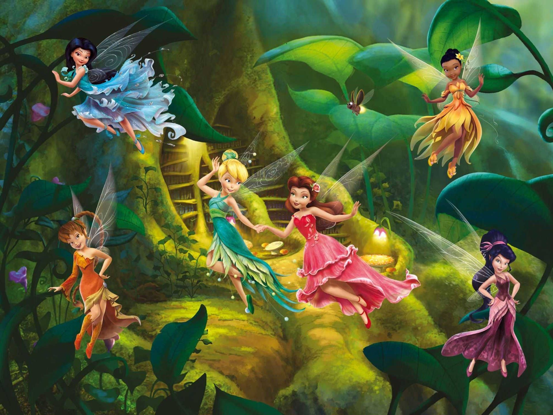 The fairies are flying through a forest - Tinkerbell