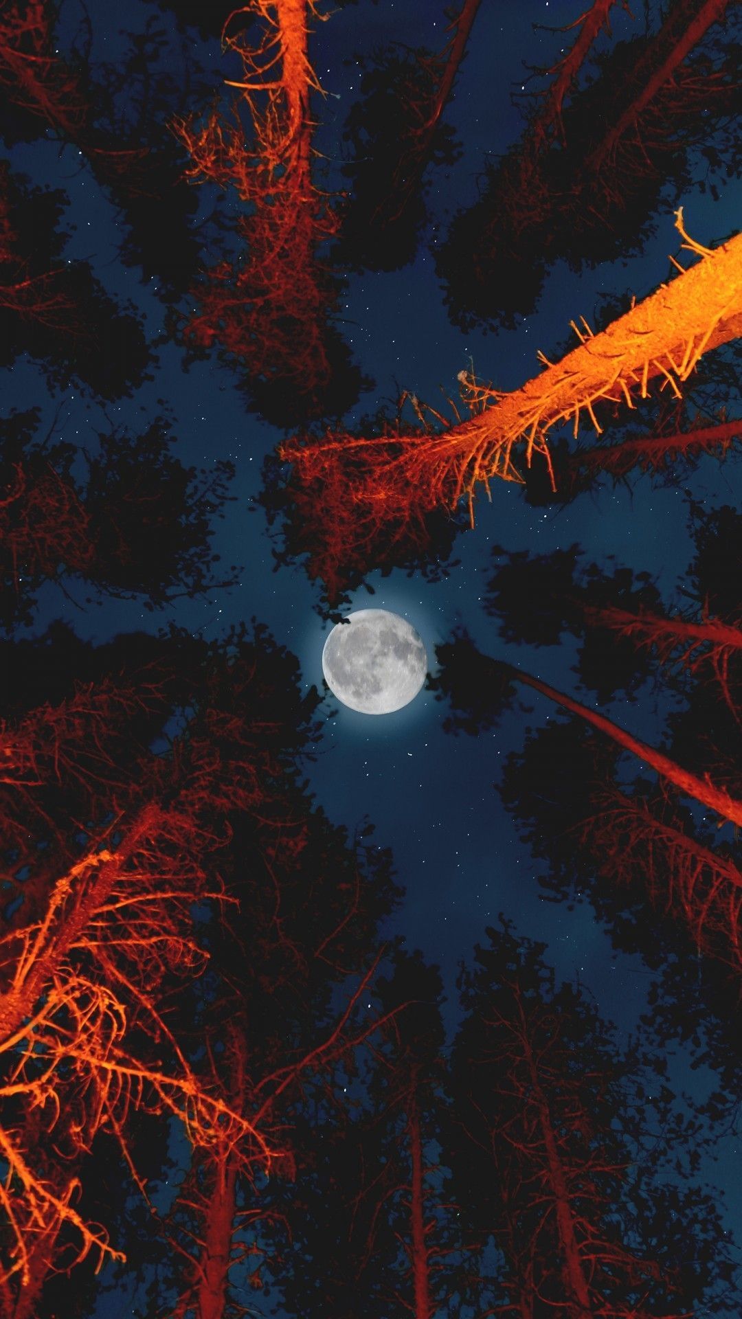 IPhone wallpaper with a night sky and a full moon - Dark orange