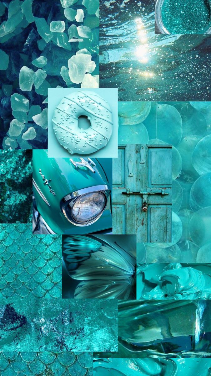 A collage of pictures with blue and green - Turquoise
