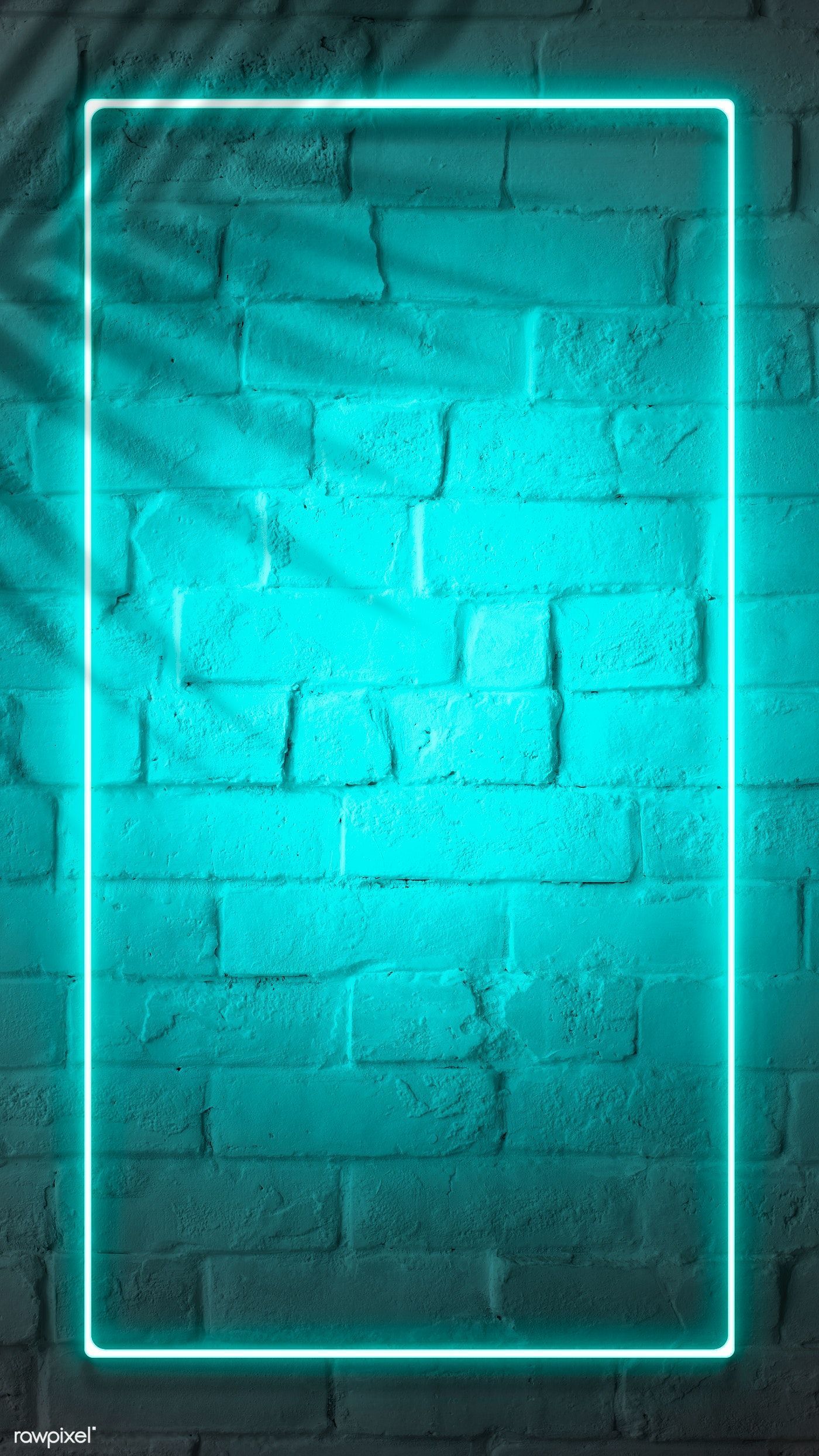 A neon green frame on top of brick wall - Turquoise