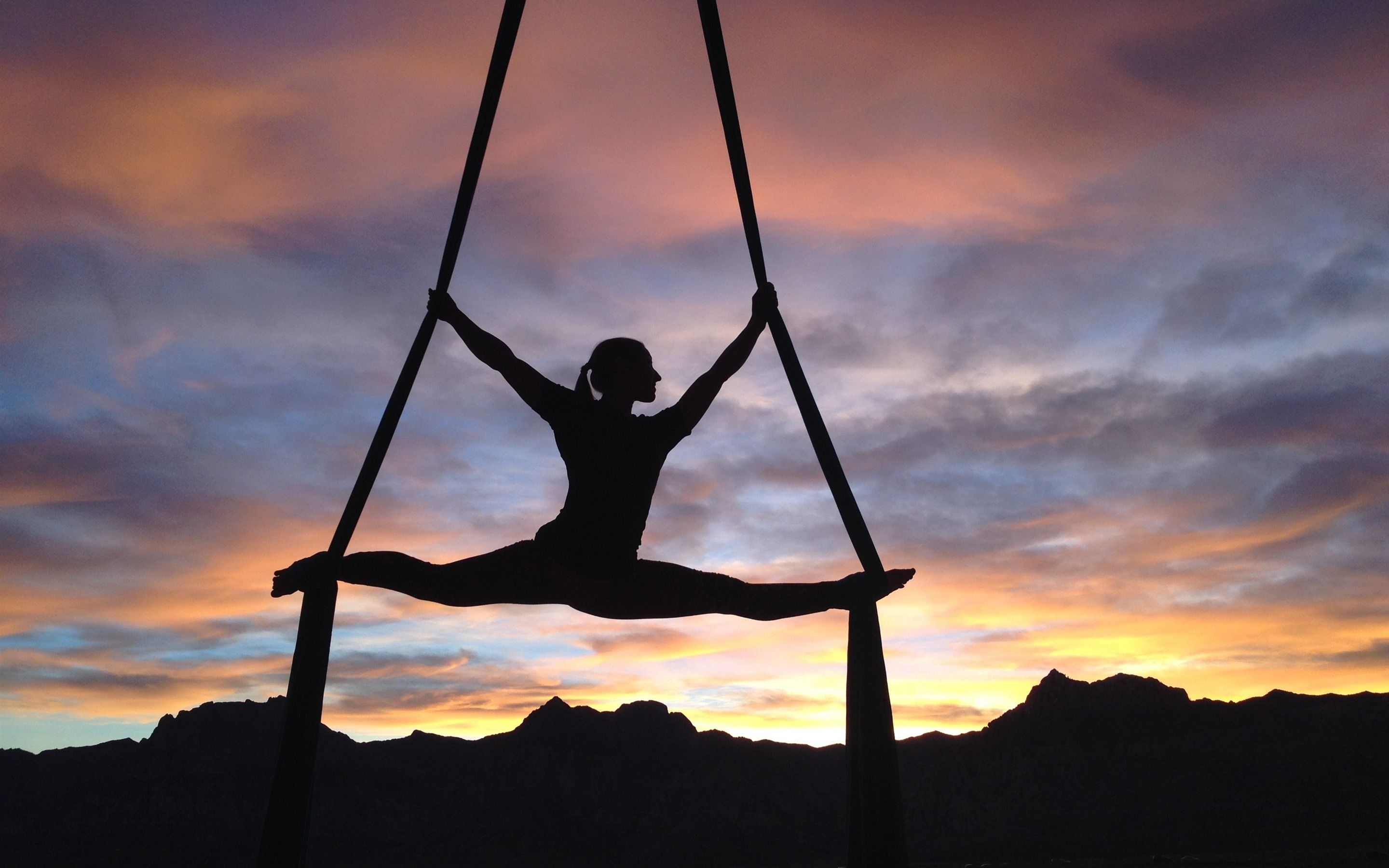 Wallpaper Girl, gymnast, silhouette, clouds, sunset 2880x1800 HD Picture, Image