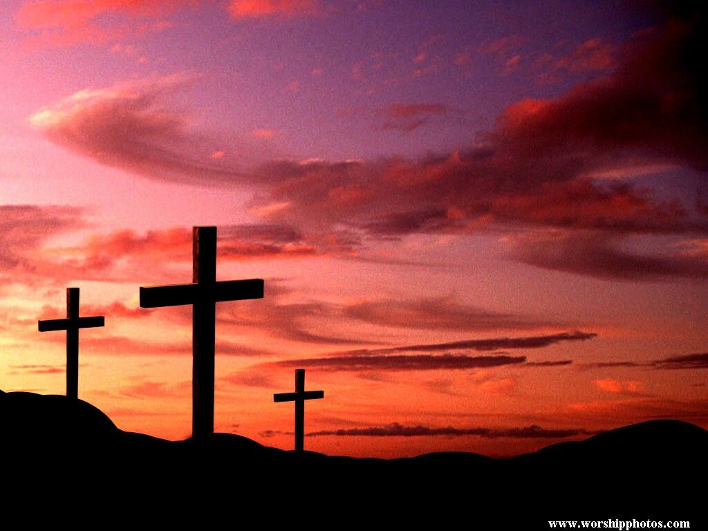 Three crosses on a hill at sunset - Cross