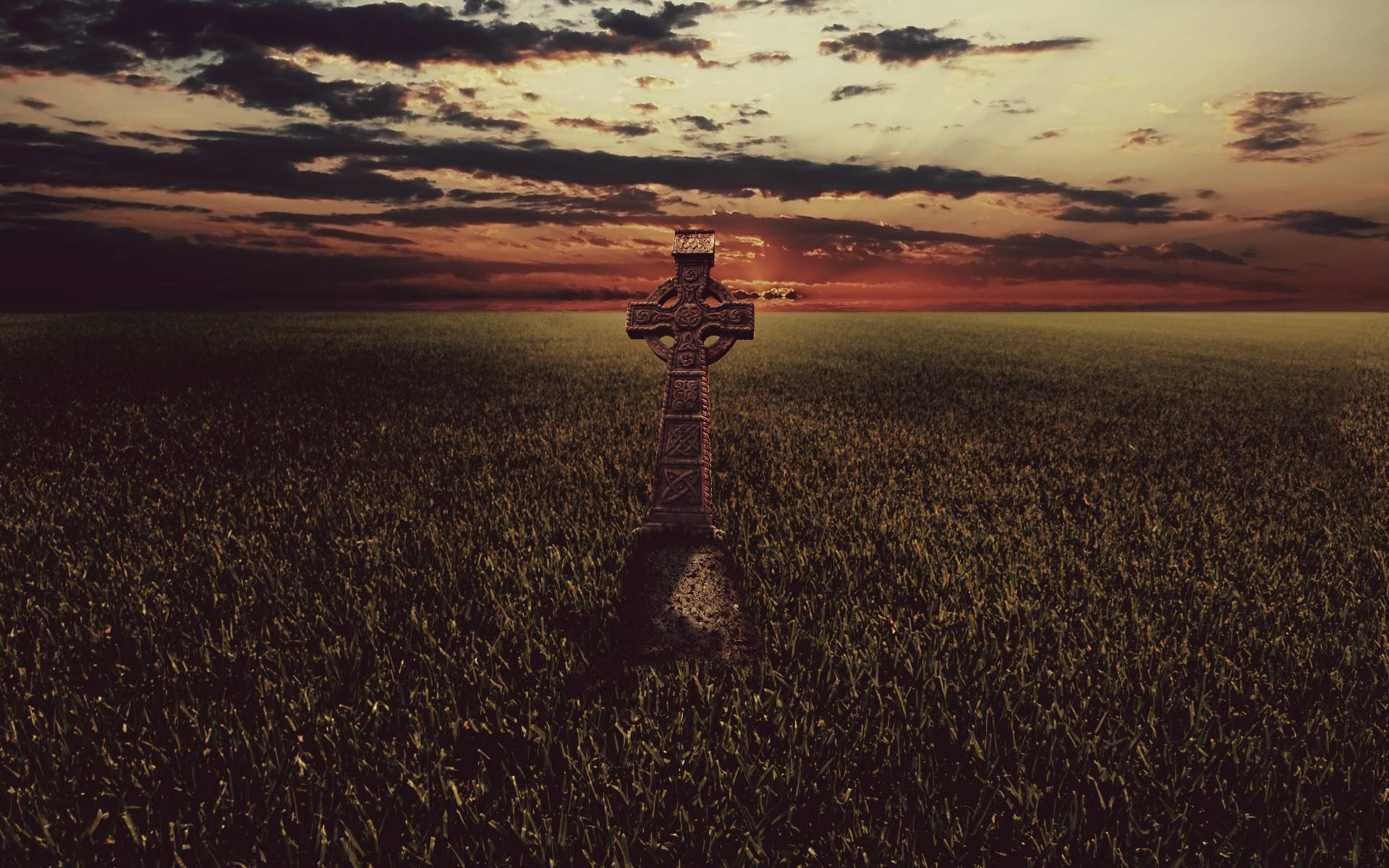 A guitar is standing in the middle of an empty field - Cross