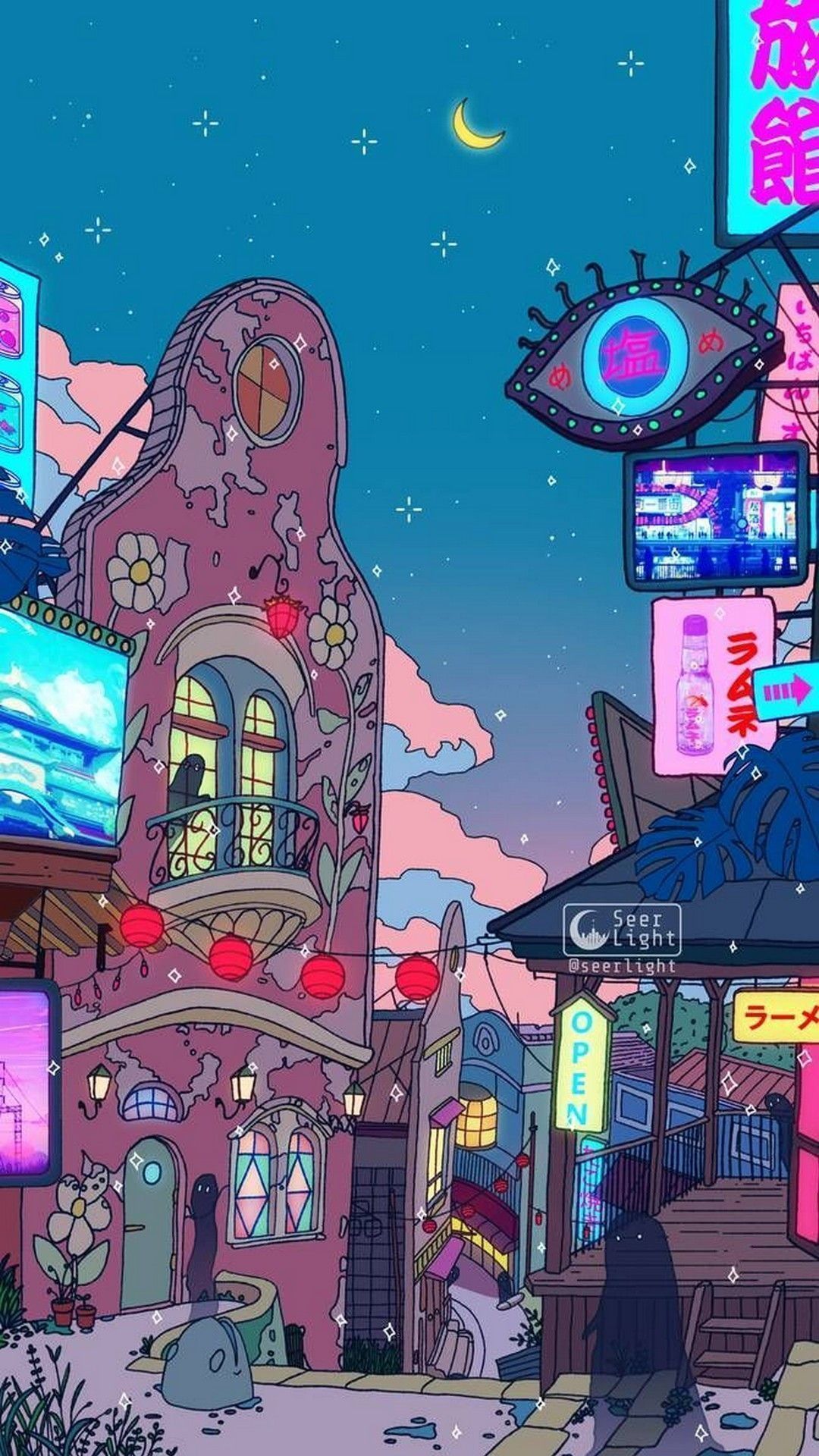 Aesthetic anime phone wallpaper of a cyberpunk city at night - Android, blue anime, anime