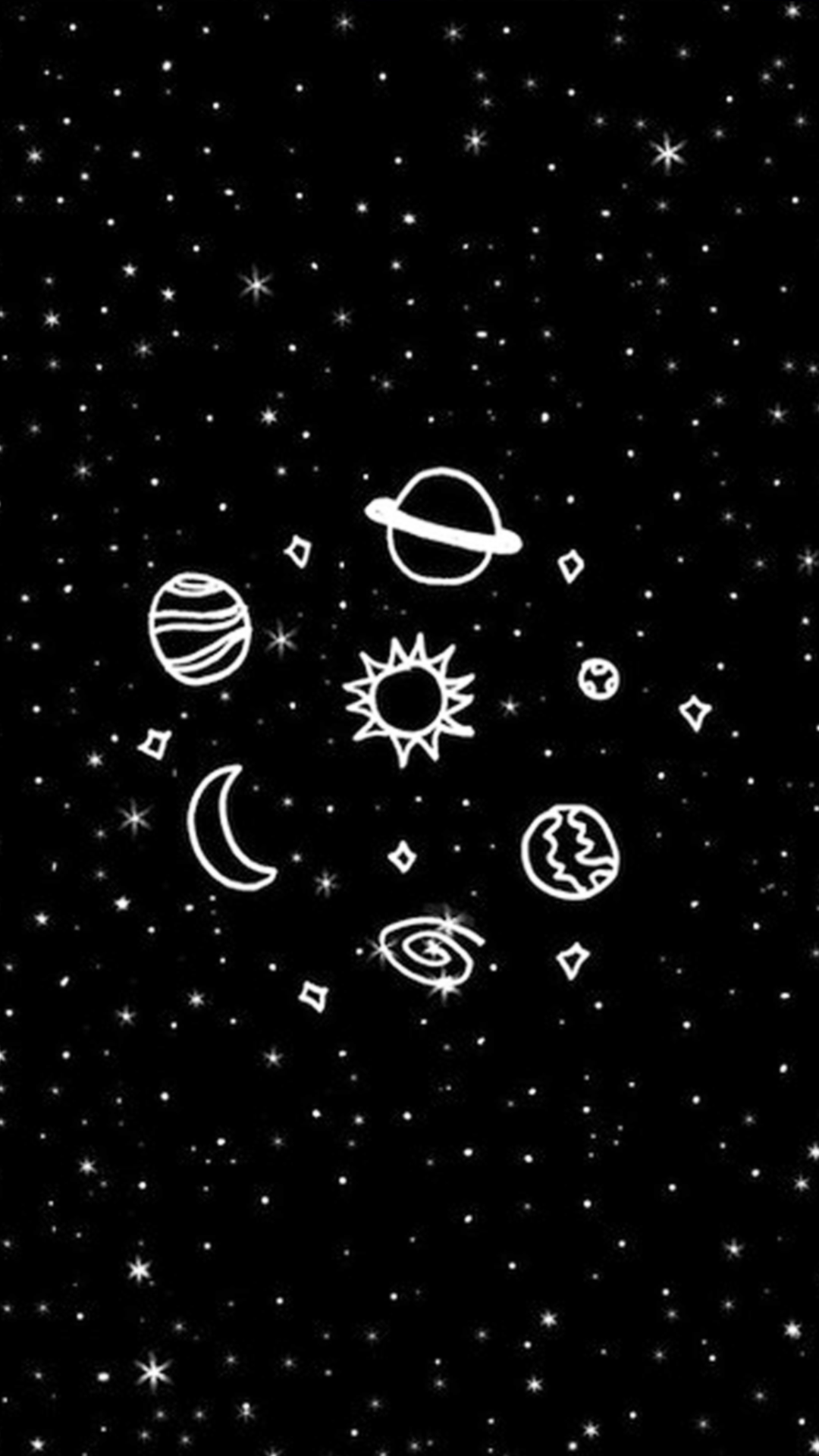 Black and white aesthetic wallpaper of the solar system - NASA, space, doodles, planet