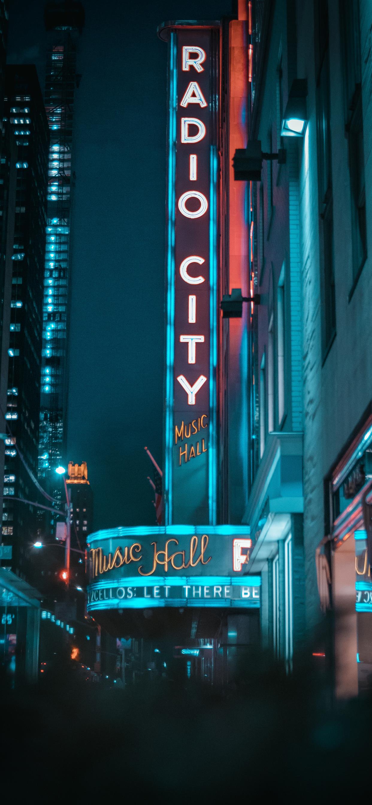 Radio City Music Hall at night with neon lights. - Neon, New York