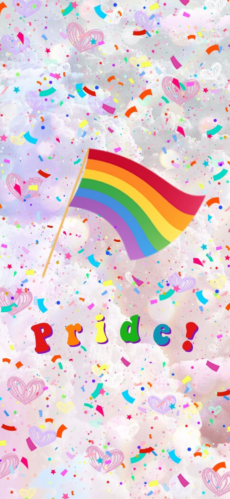 A rainbow flag with confetti and the word pride - Pride, LGBT