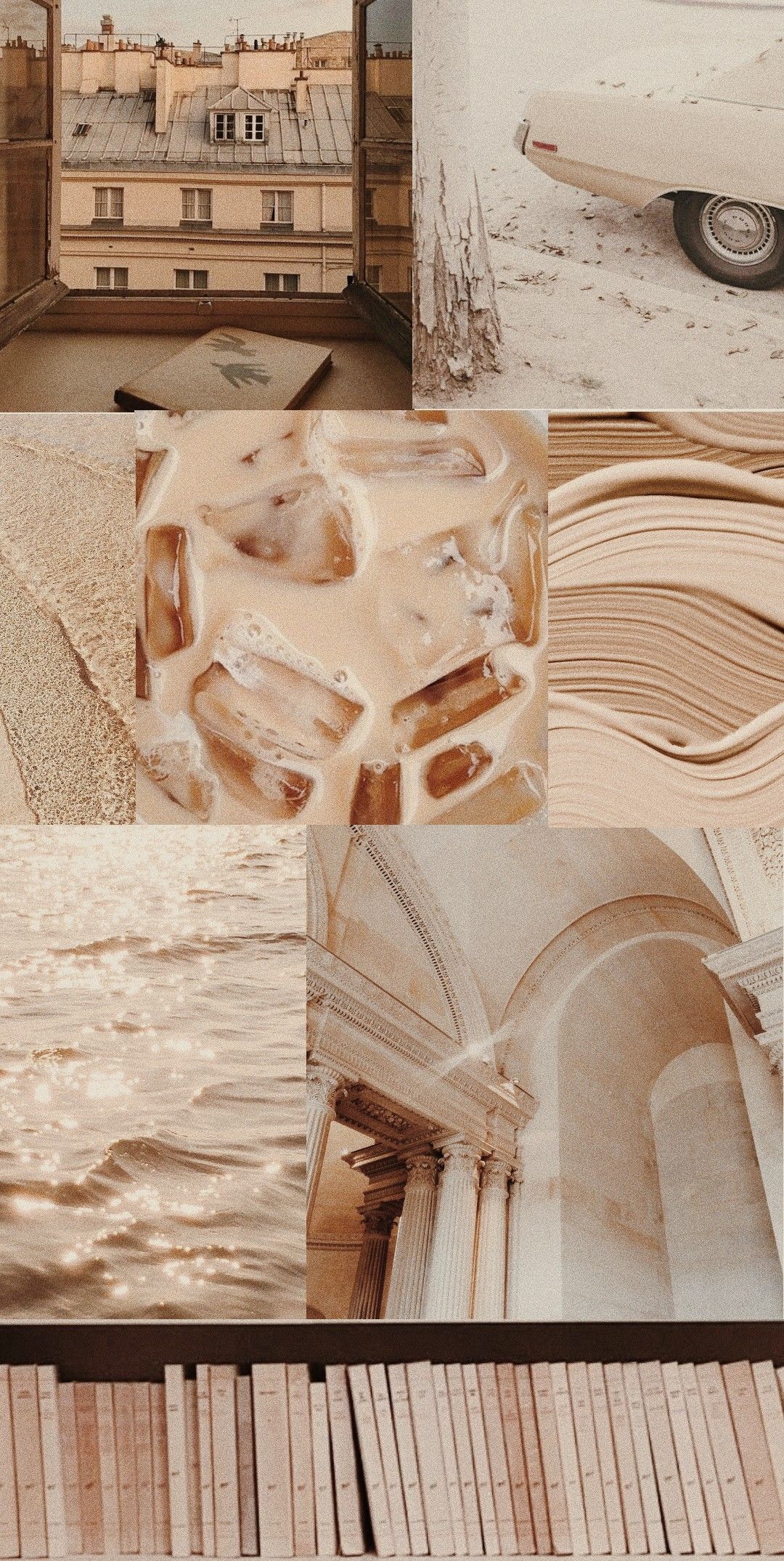 Aesthetic Collage, beige, brown, tan, white, marble, architecture, sand, beach, car - Beige, cream