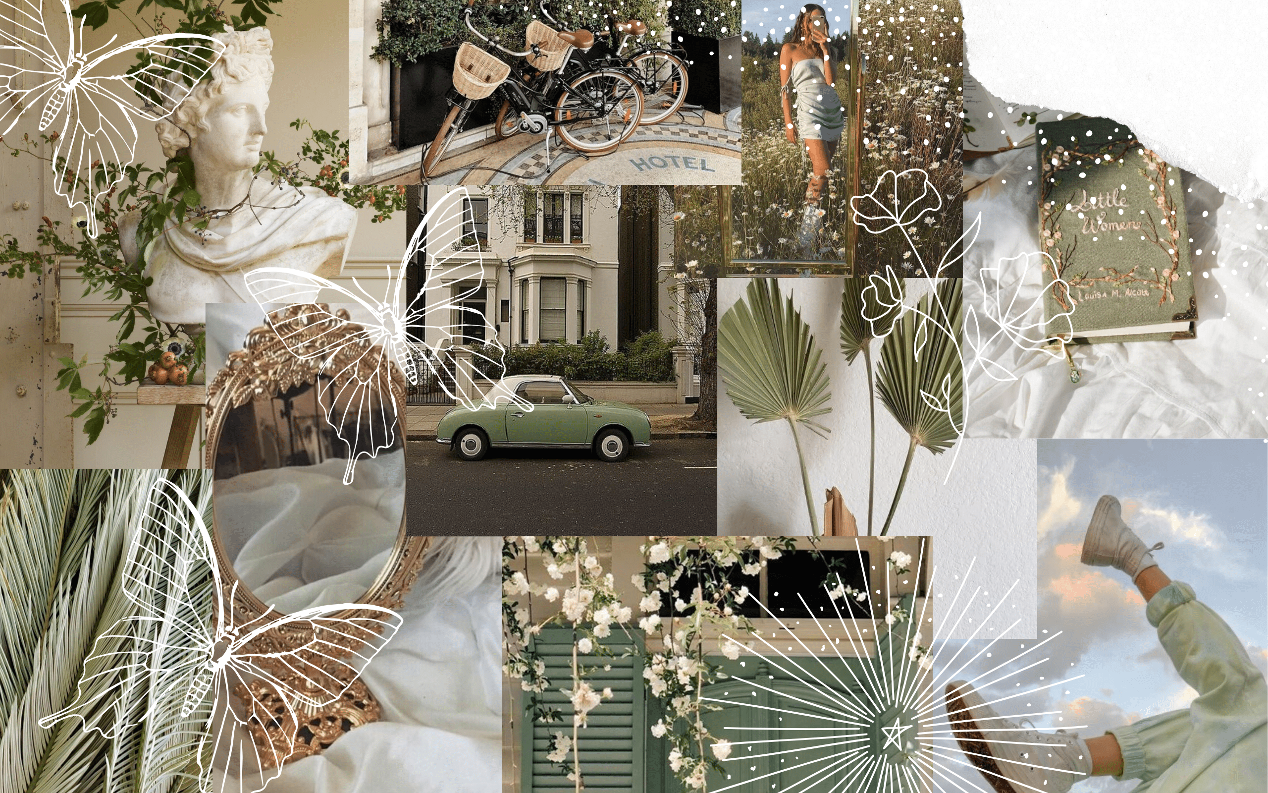 A collage of pictures with different themes - Sage green