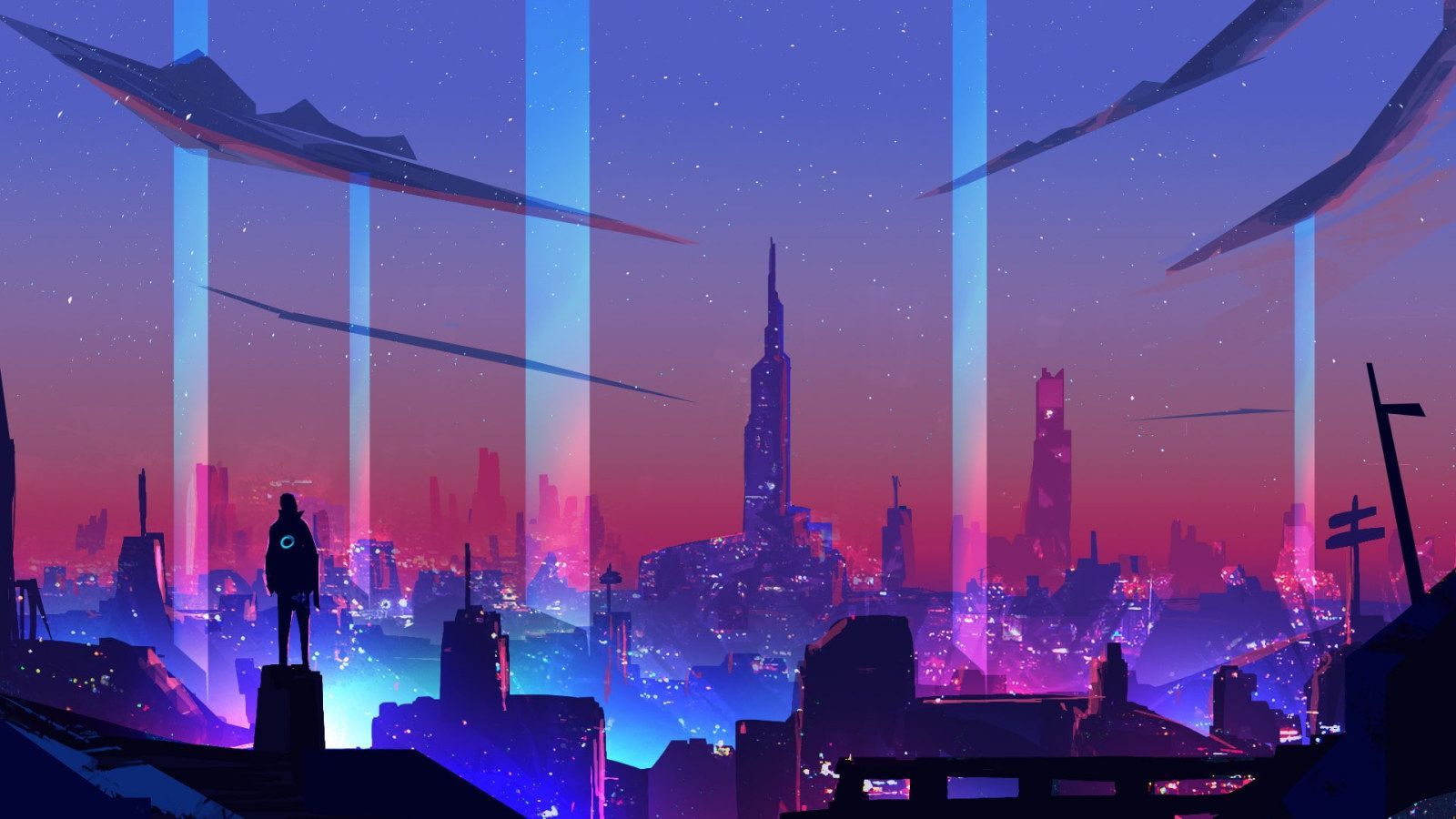 A digital painting of a cyberpunk city at night - Cyberpunk