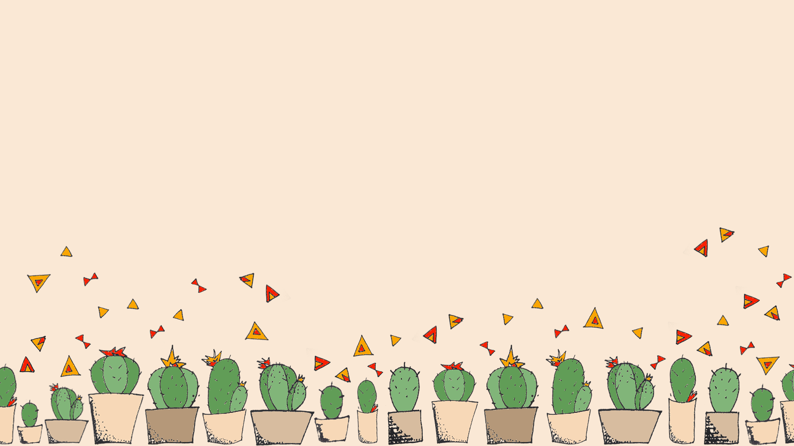A border of various cacti with little red and yellow triangles floating around them. - Cactus