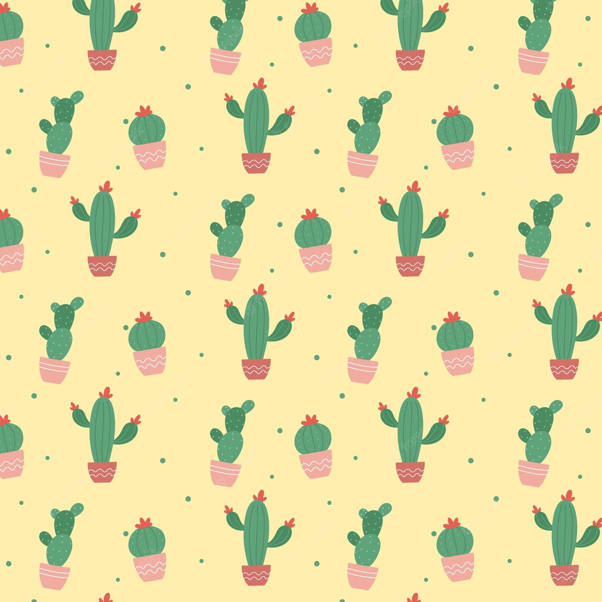 A pattern of cactus plants on yellow background - Cactus