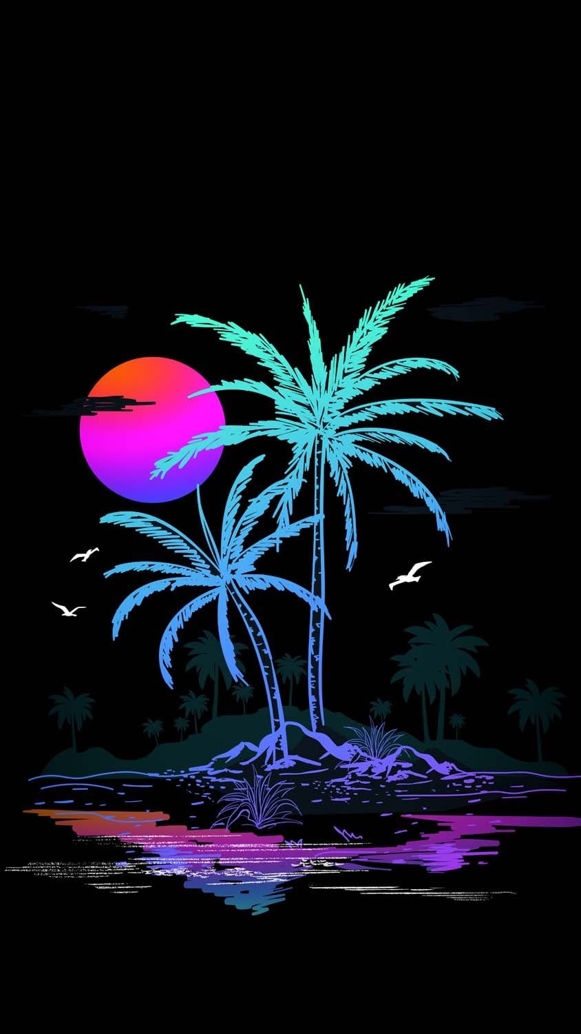 Palm Trees And Moon Amoled IPhone Wallpaper HD Wallpaper : iPhone Wallpaper