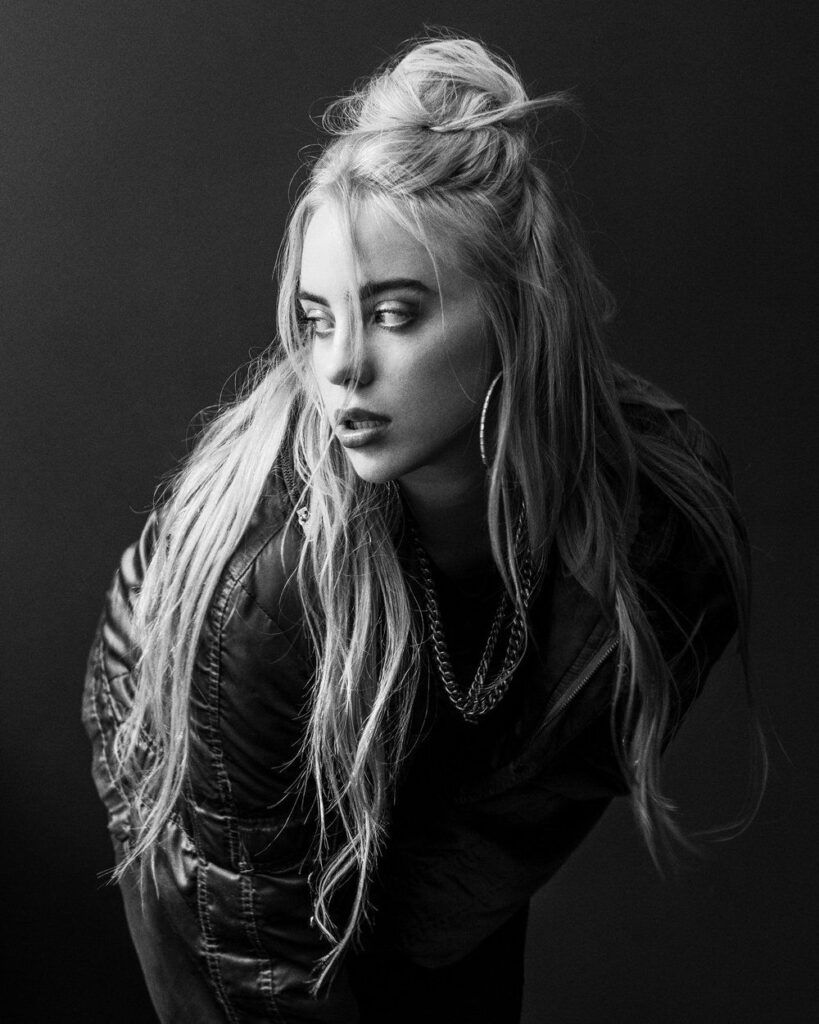 A black and white photo of the woman - Billie Eilish