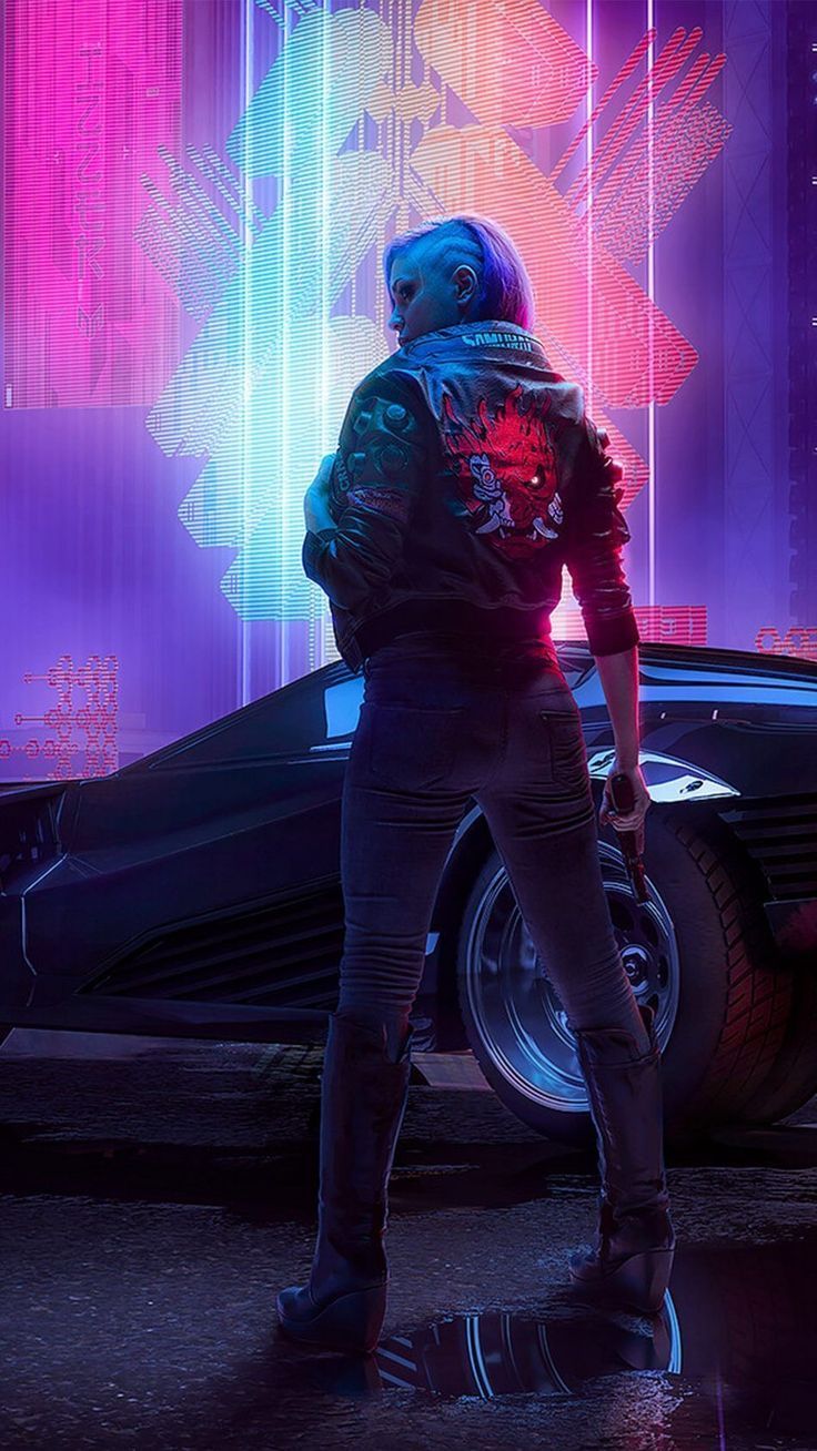 Cyberpunk 2077 game wallpaper of a female character standing in front of a car - Cyberpunk, Cyberpunk 2077