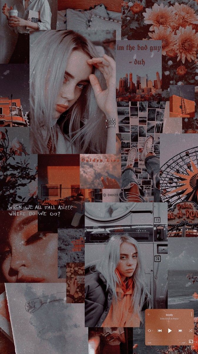 Aesthetic collage of Billie Eilish in red and grey - Billie Eilish