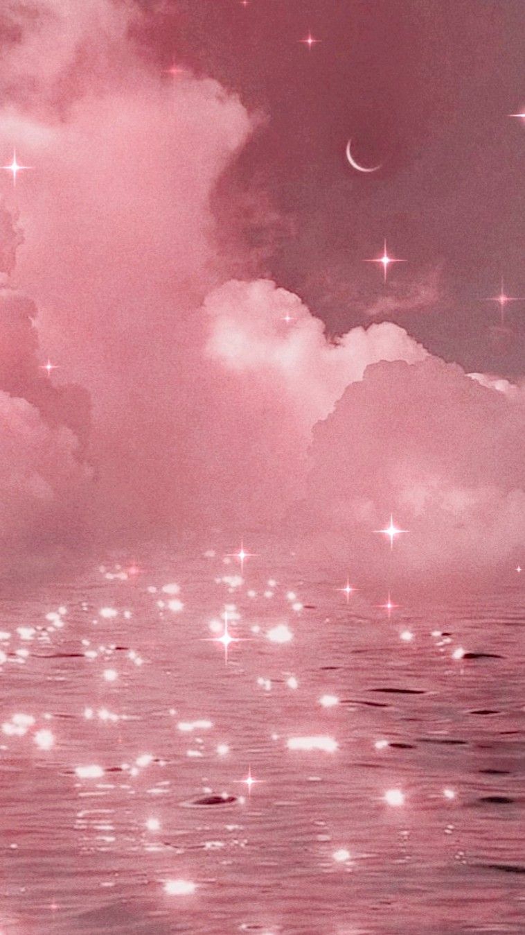 A pink sky with clouds and stars - Glitter