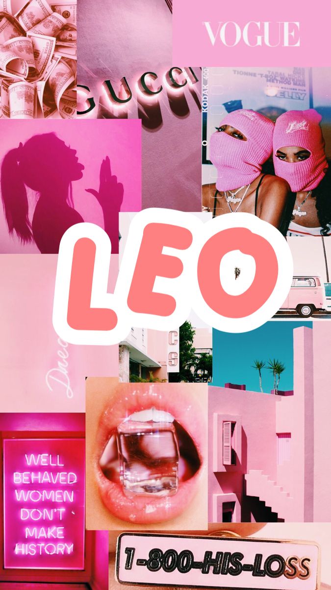 A collage of pink and black images with the words leo - Leo