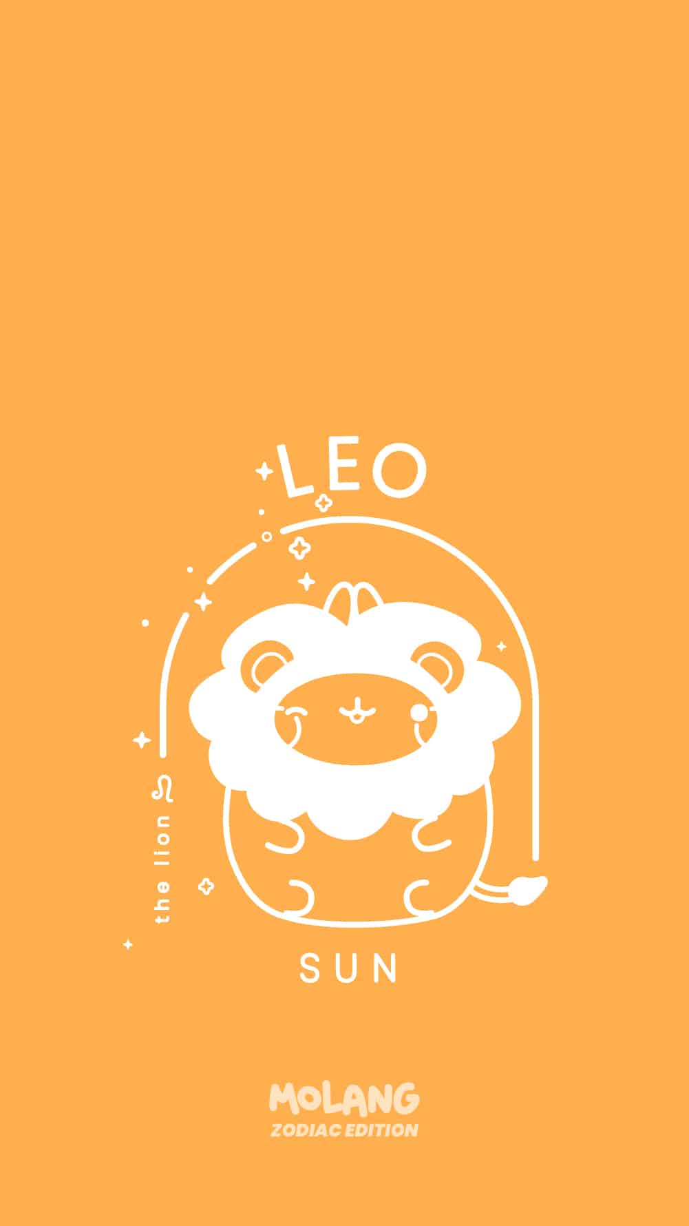 An illustration of a lion with the word Leo above it and the word Sun below it. - Molang, Leo
