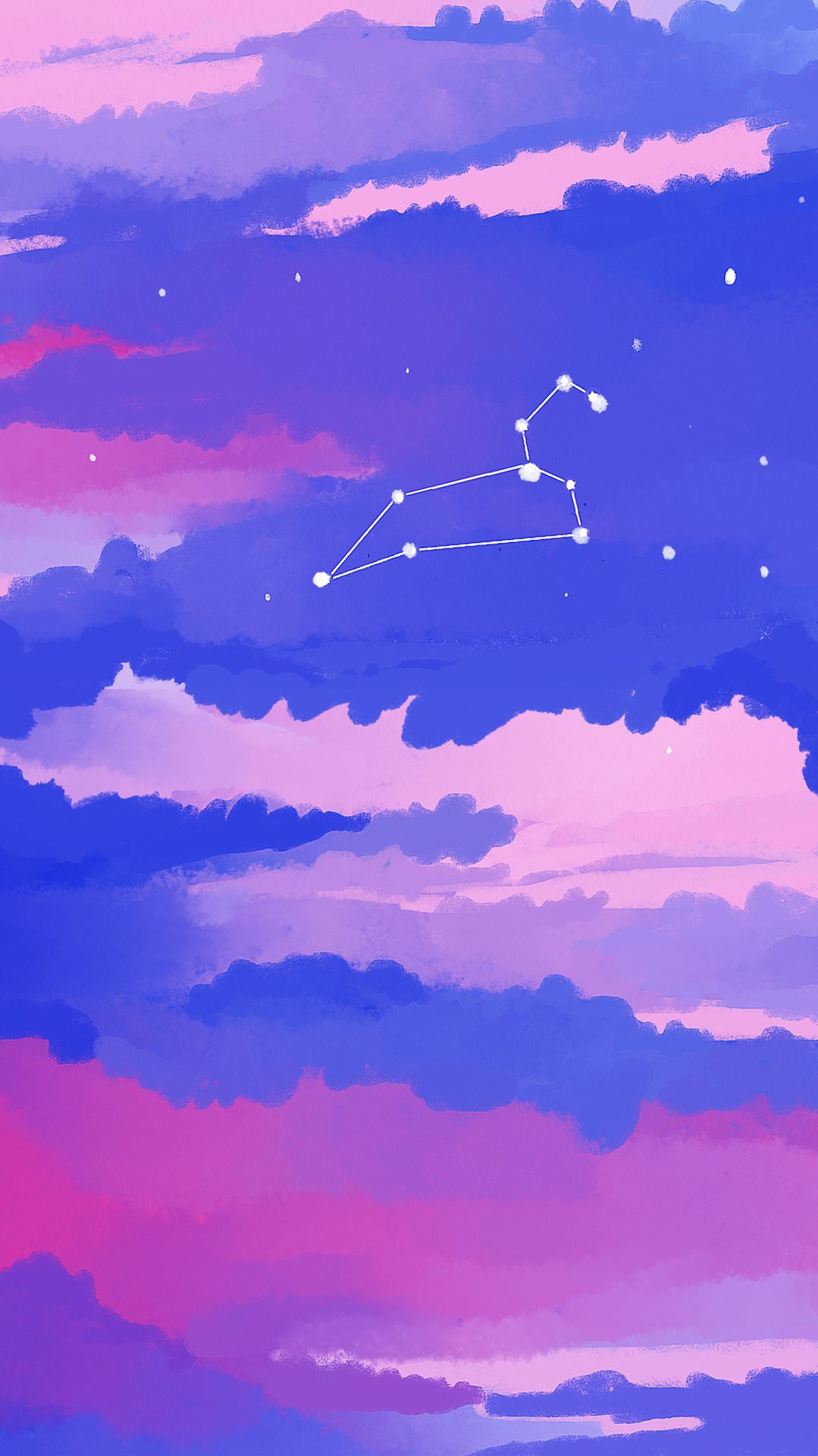 A painting of the constellation in pink and blue - Leo